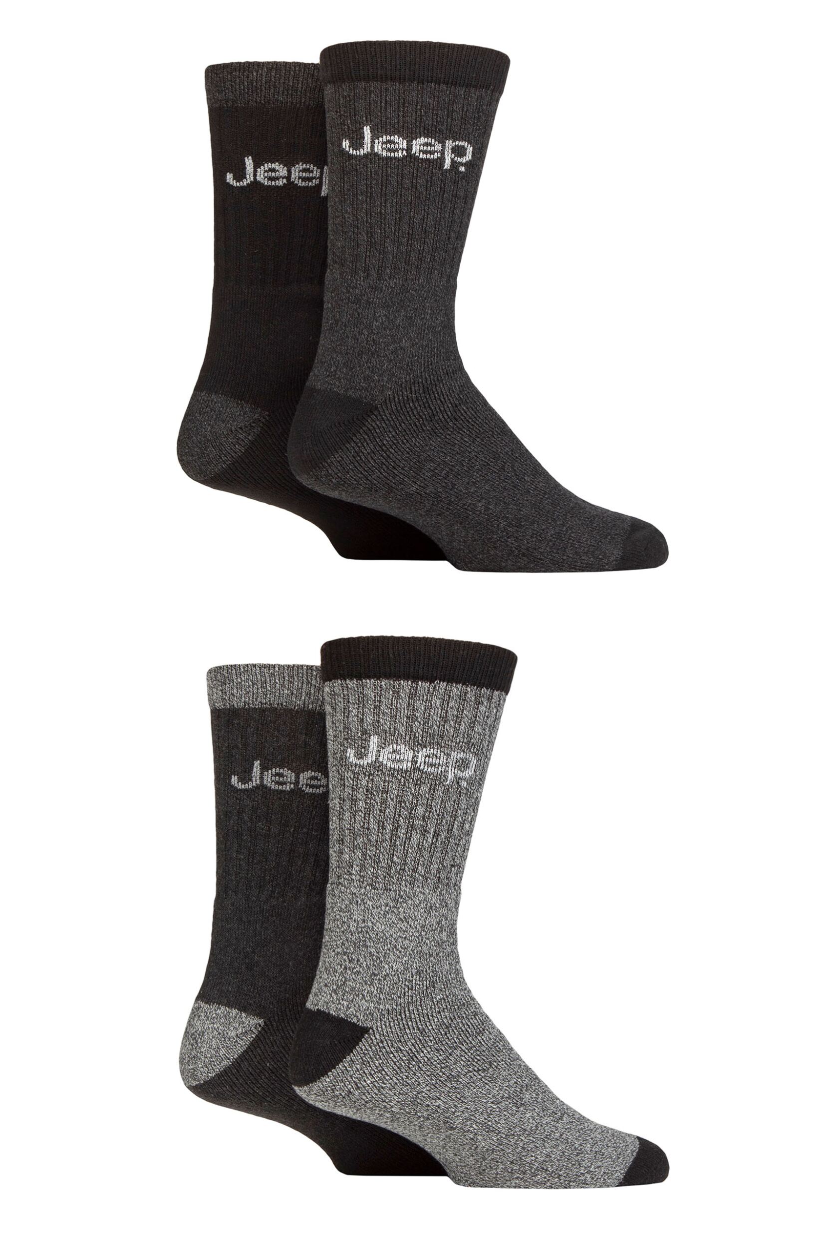 Mens 4 Pair Jeep Marl Regenerated Cotton Boot Socks Black / Charcoal 6-11
