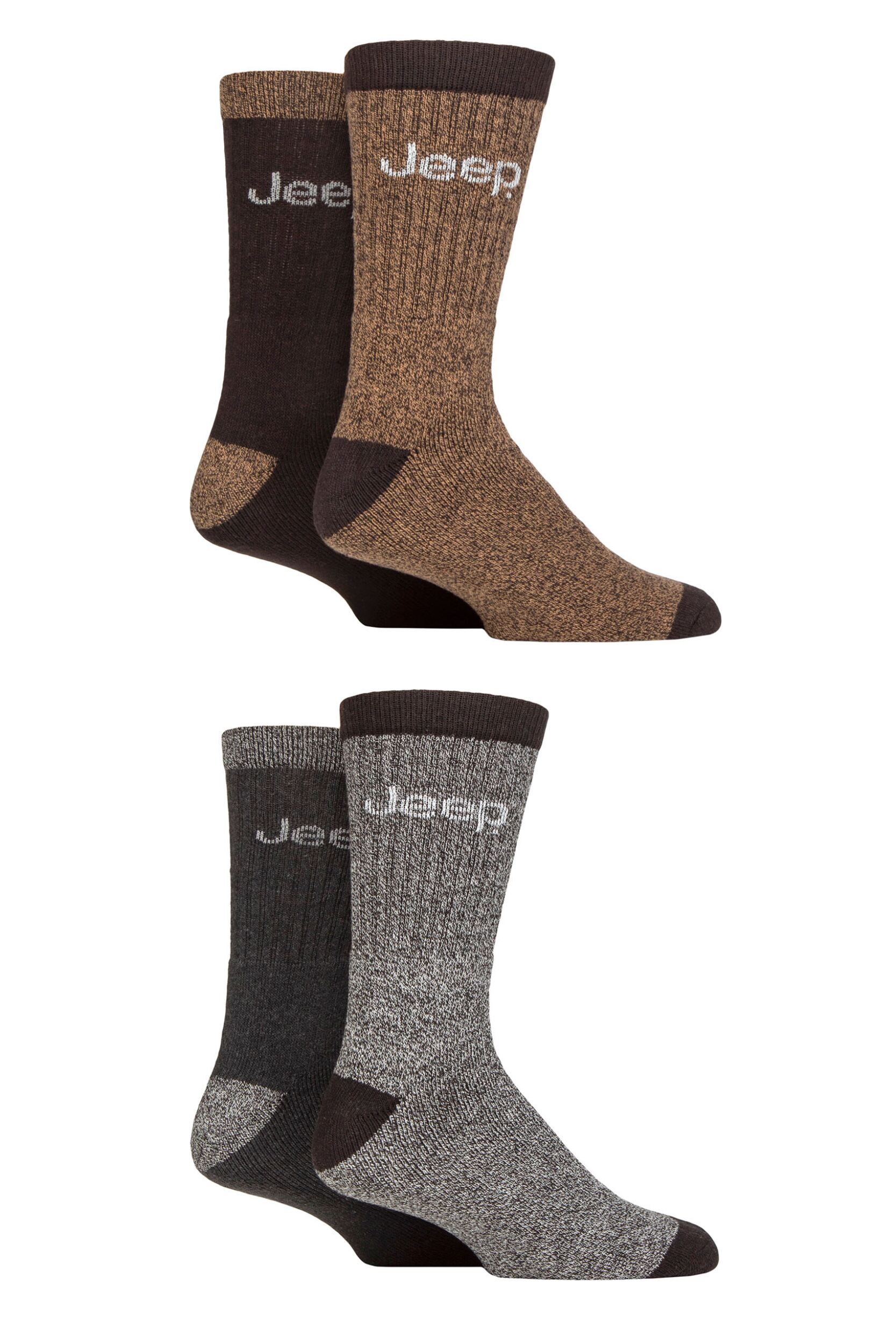Mens 4 Pair Jeep Marl Regenerated Cotton Boot Socks Brown / Earth 6-11