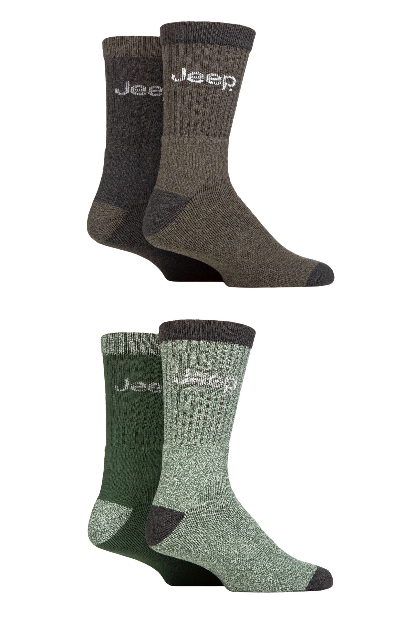 Image of Mens 4 Pair Jeep Marl Regenerated Cotton Boot Socks Green / Charcoal 6-11