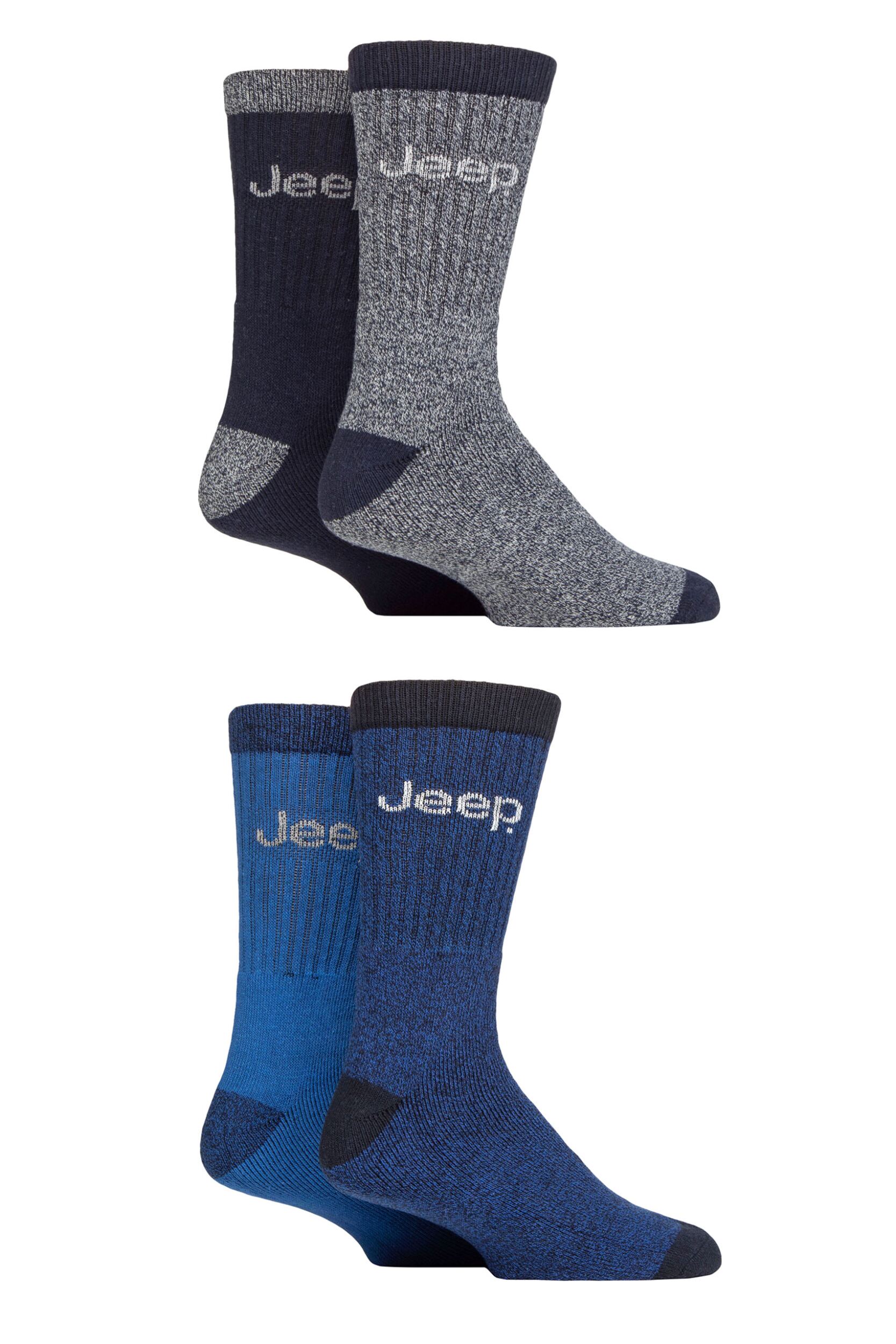 Mens 4 Pair Jeep Marl Regenerated Cotton Boot Socks Navy / Light Grey 6-11