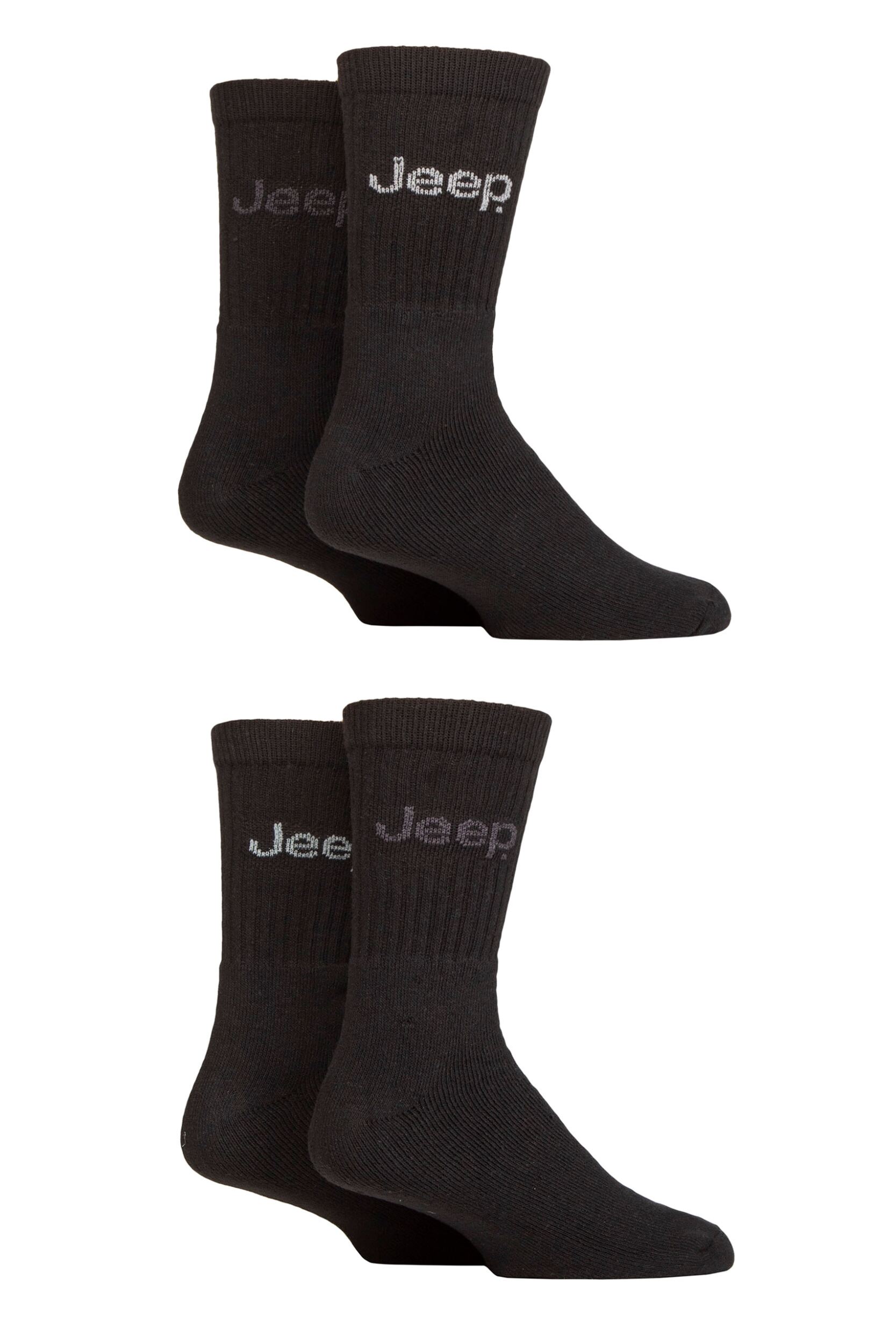 Mens 4 Pair Jeep Plain Regenerated Cotton Boot Socks Black / Black 6-11