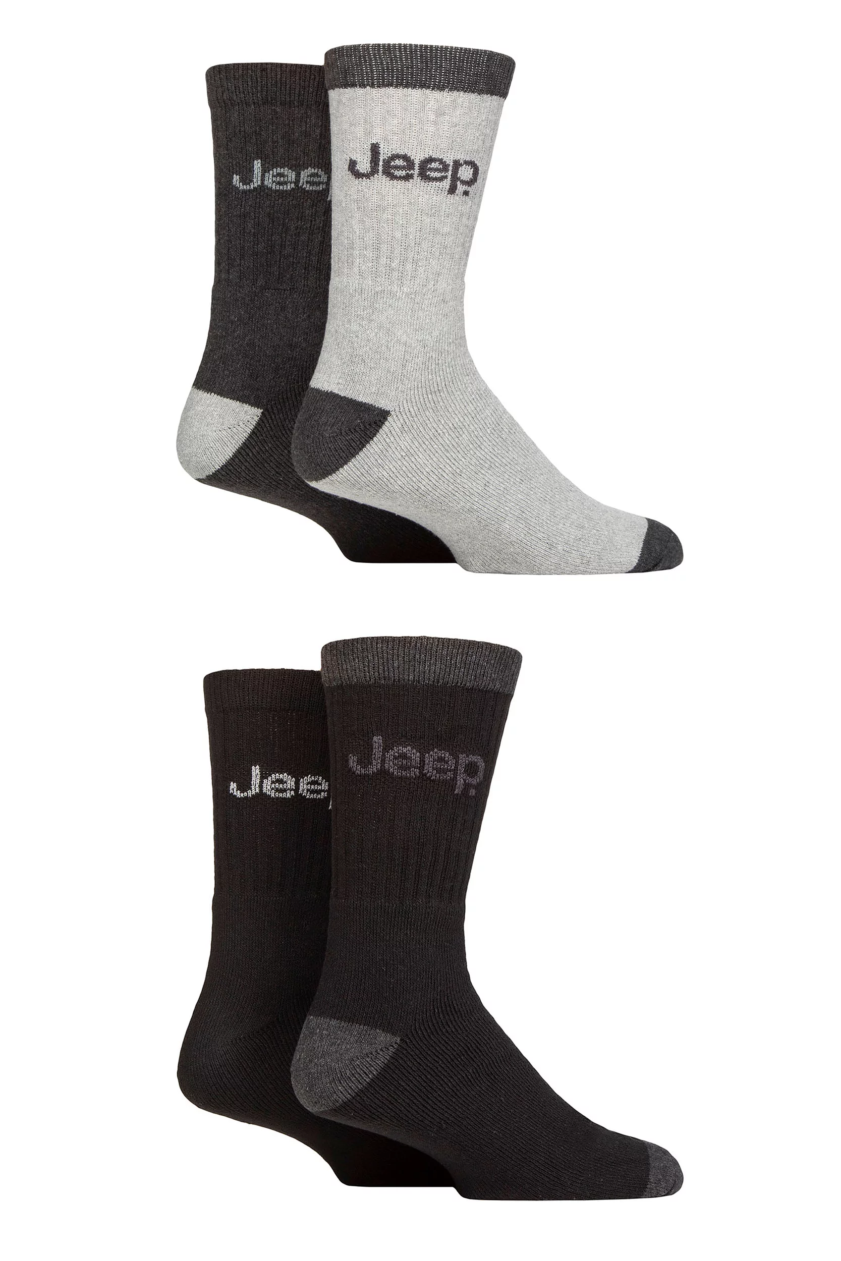 Mens 4 Pair Jeep Plain Regenerated Cotton Boot Socks Charcoal / Black 6