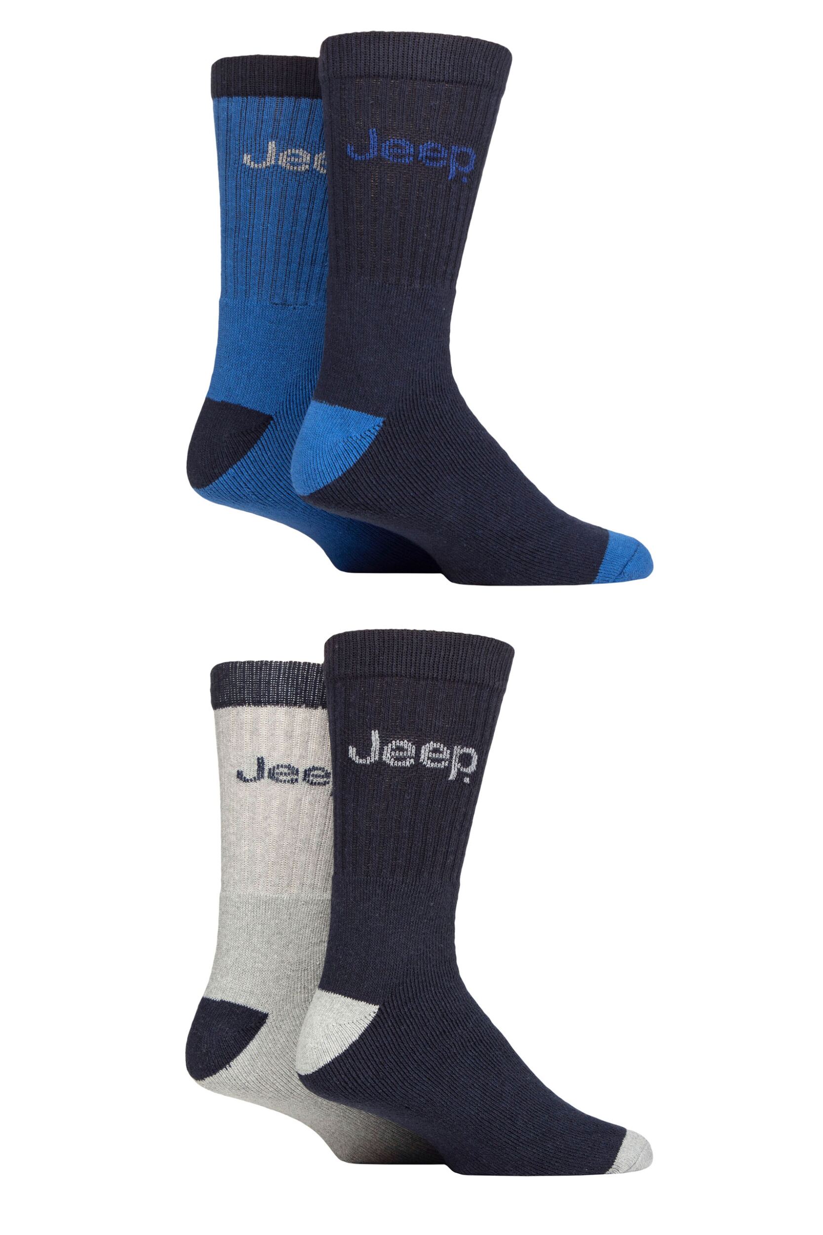 Mens 4 Pair Jeep Plain Regenerated Cotton Boot Socks Navy / Blue 6-11