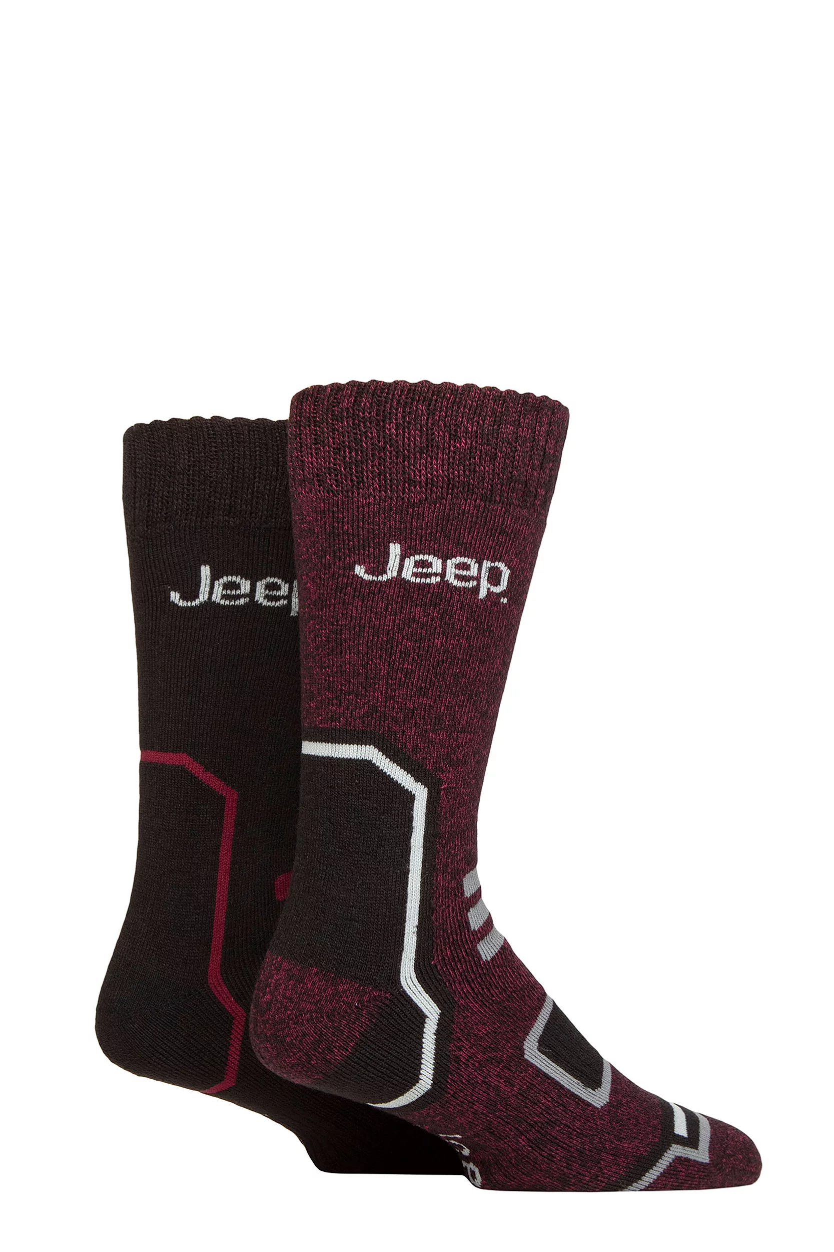 Mens 2 Pair Jeep Thermal Boot Socks Black / Berry 6