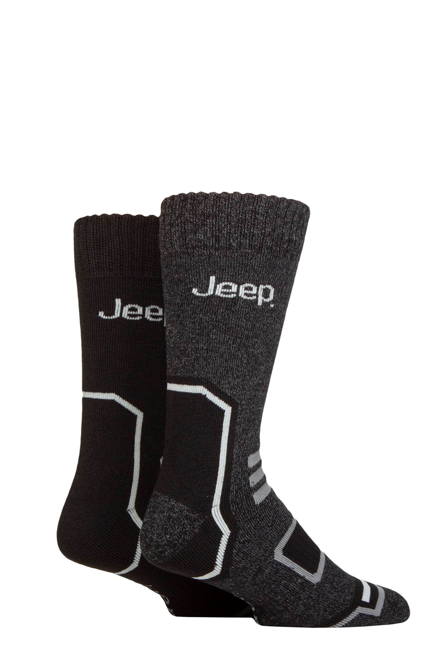 Mens 2 Pair Jeep Thermal Boot Socks Black / Charcoal 6-11