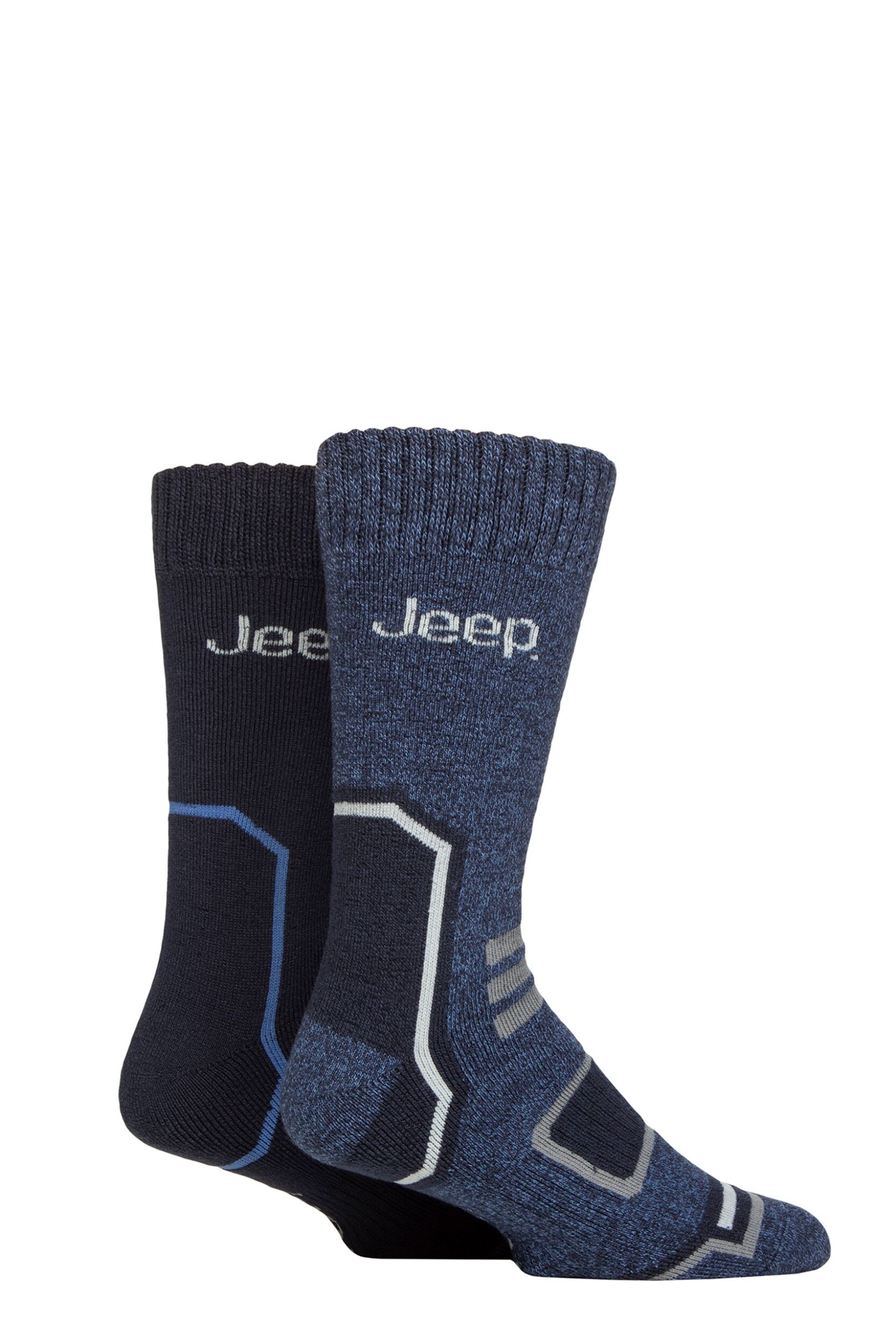 Mens 2 Pair Jeep Thermal Boot Socks Navy / Blue 6-11