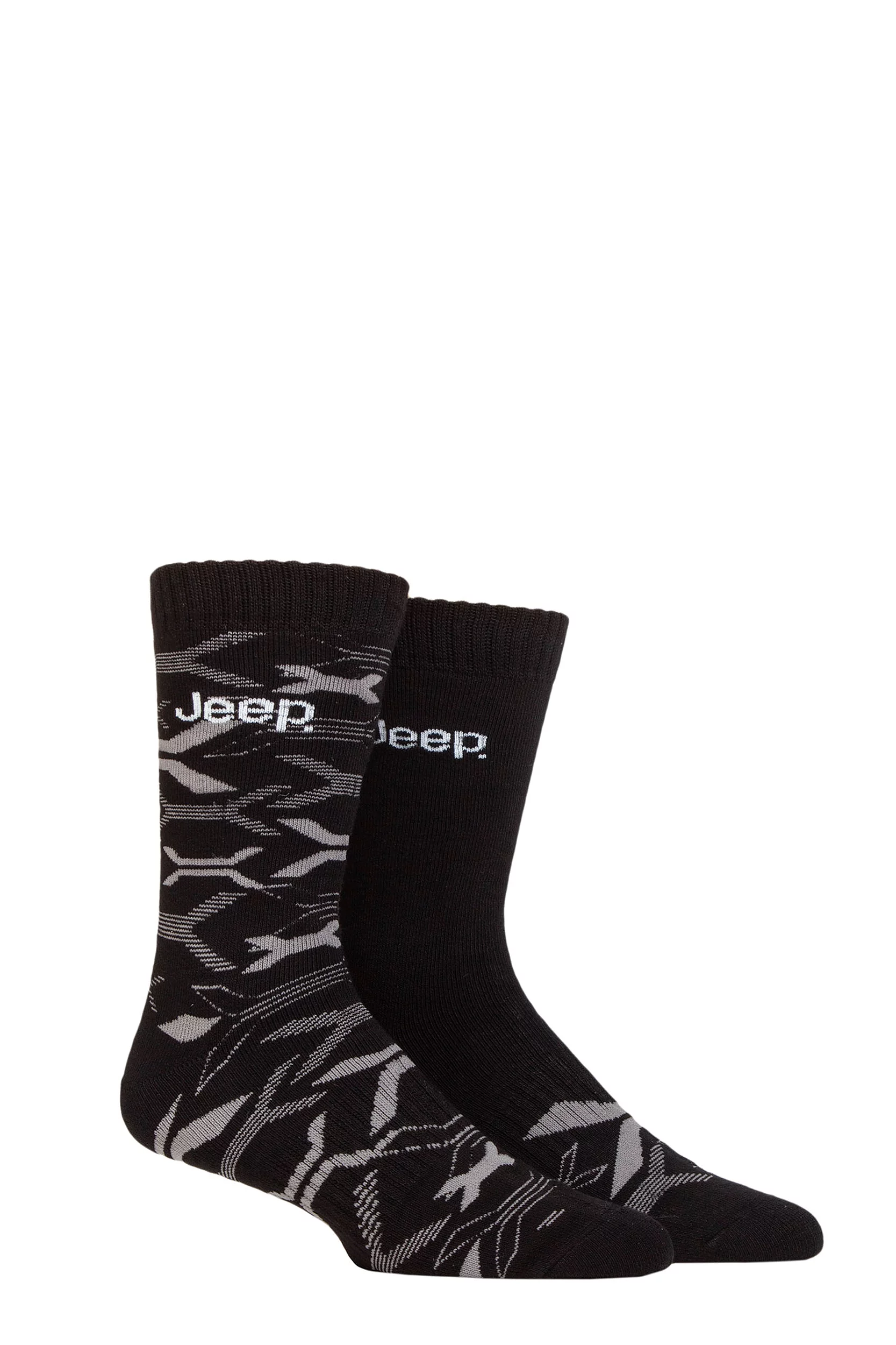 Mens 2 Pair Jeep Heavy Cushioned Bamboo Boot Socks Black / Charcoal 6