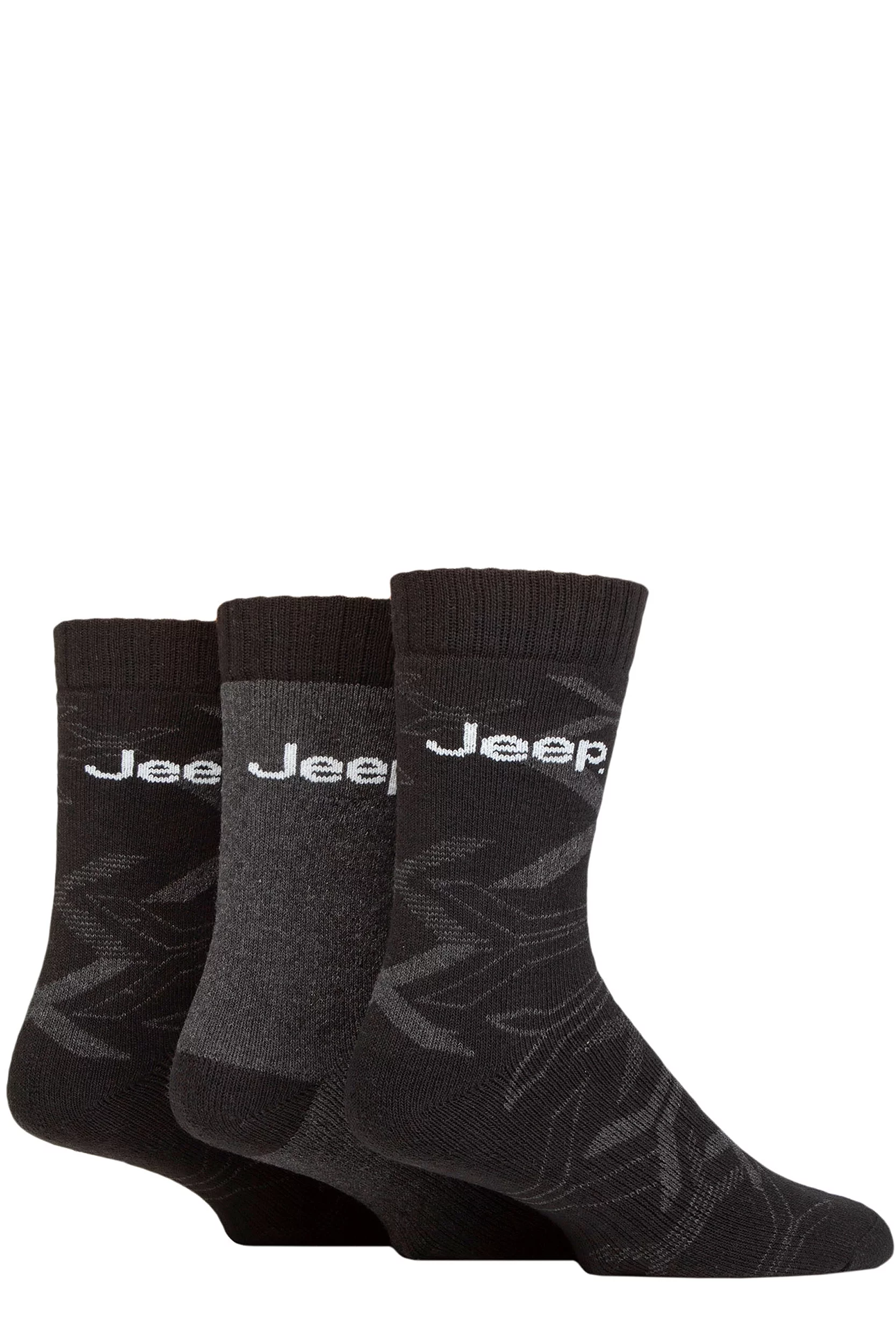Mens 3 Pair Jeep Camo Cotton Boot Socks Black / Charcoal 6
