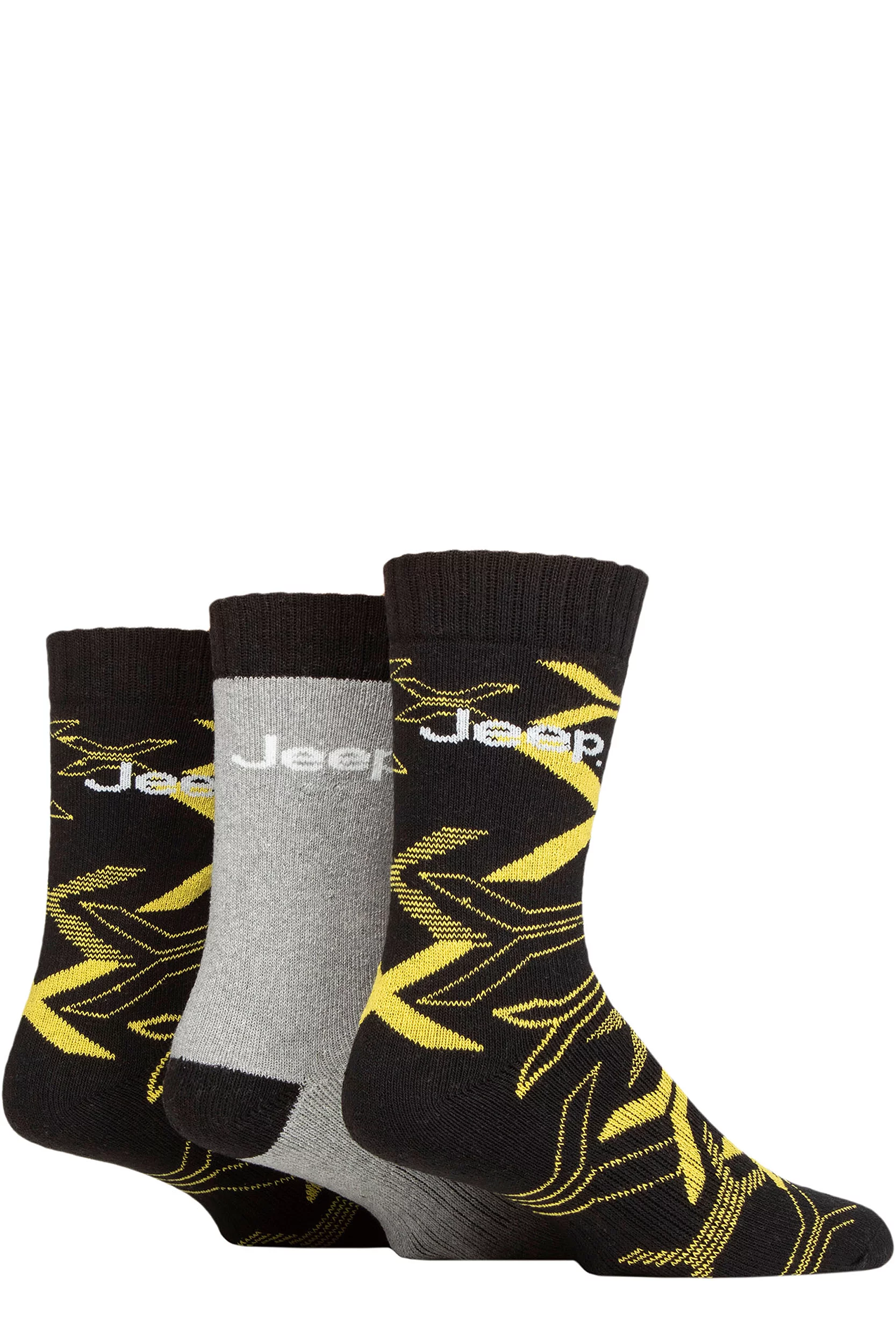 Mens 3 Pair Jeep Camo Cotton Boot Socks Black / Sunshine 6