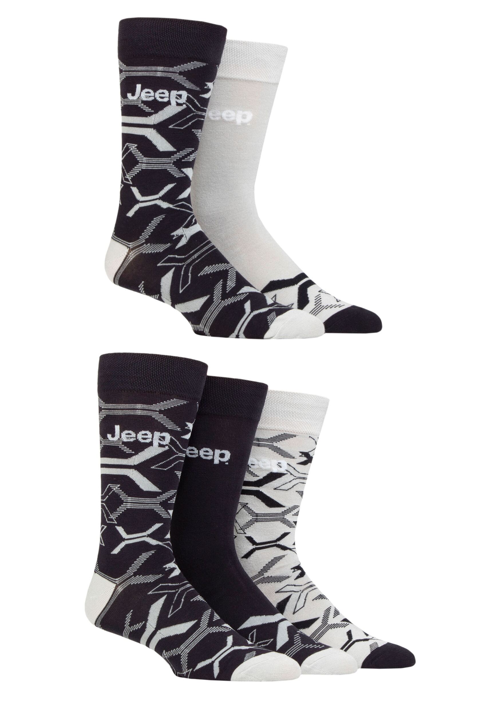 Mens 5 Pair Jeep Everyday Leisure Bamboo Socks Navy / Light Grey 6-11