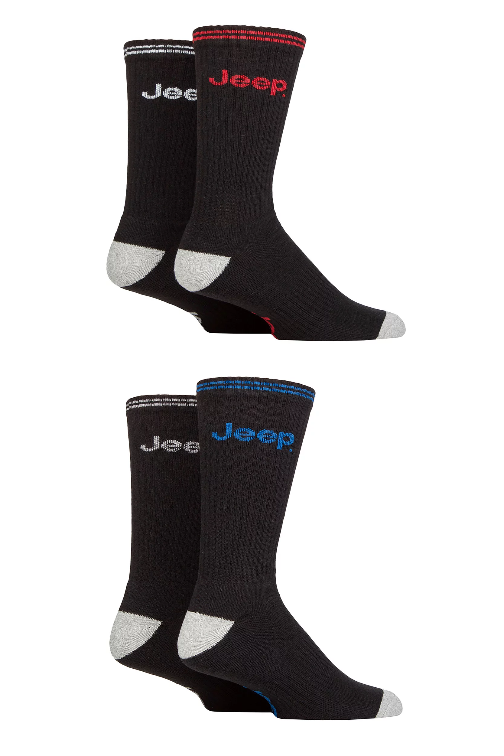 Mens 4 Pair Jeep Cushioned Crew Sports Socks Black 6