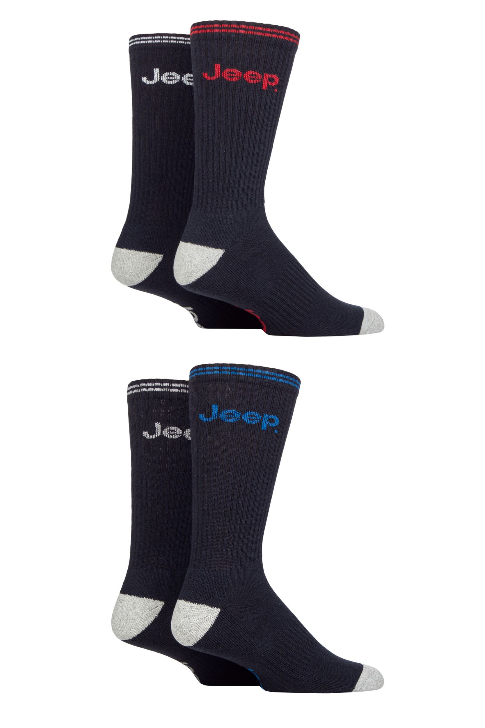 Image of Mens 4 Pair Jeep Cushioned Crew Sports Socks Navy 6-11