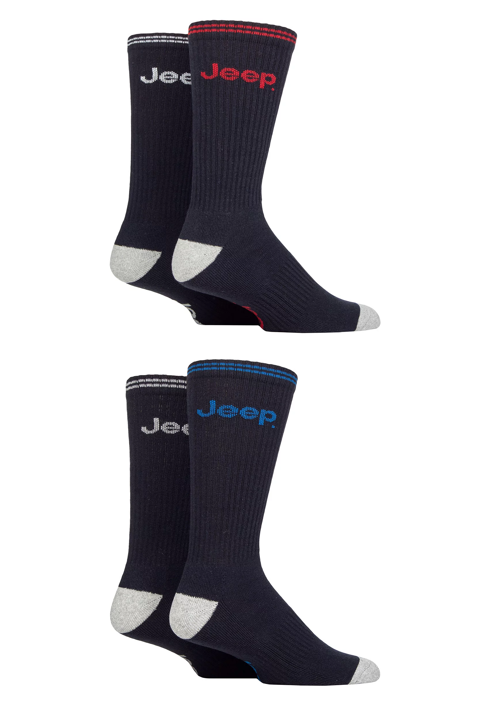 Mens 4 Pair Jeep Cushioned Crew Sports Socks Navy 6