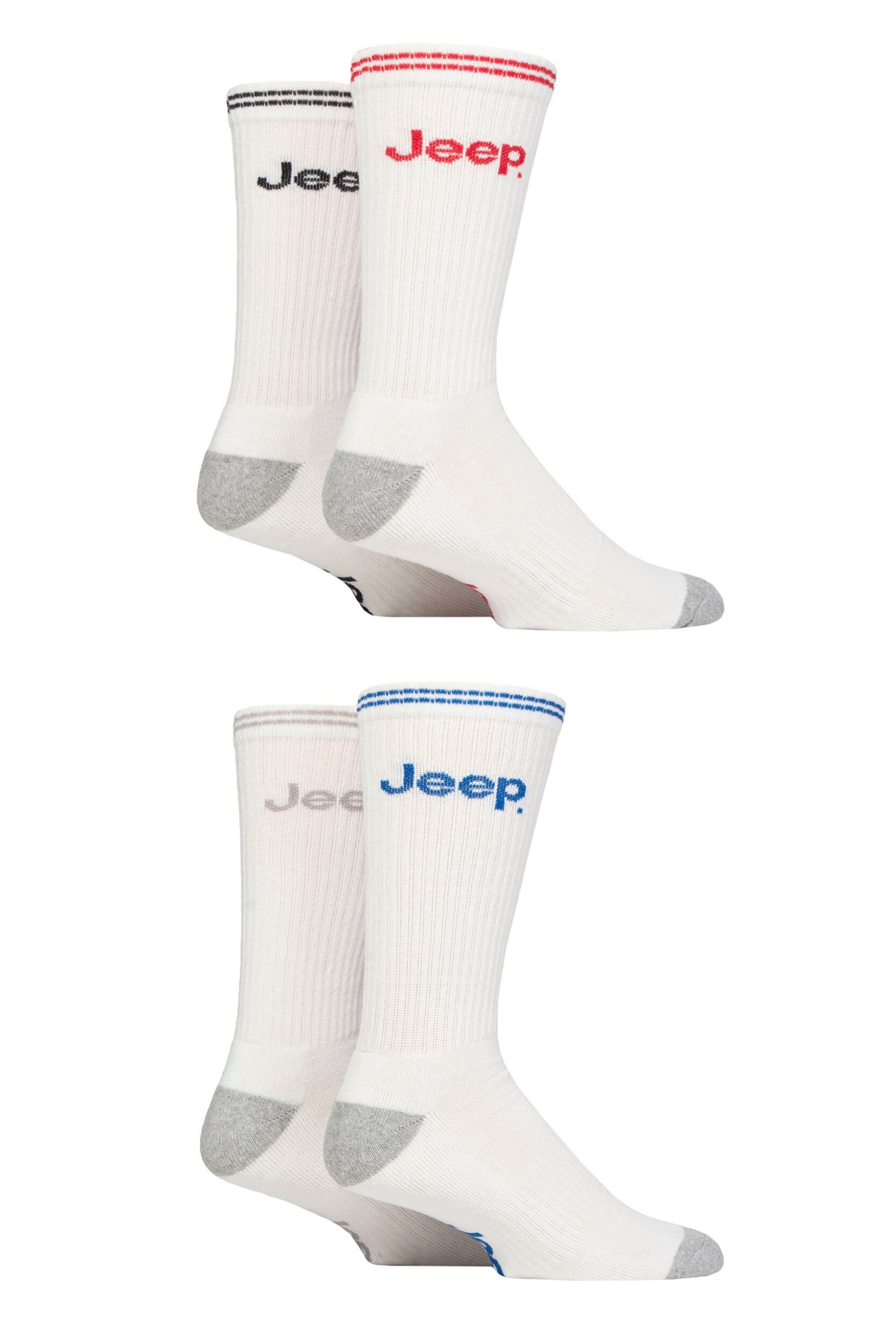 Image of Mens 4 Pair Jeep Cushioned Crew Sports Socks White 6-11