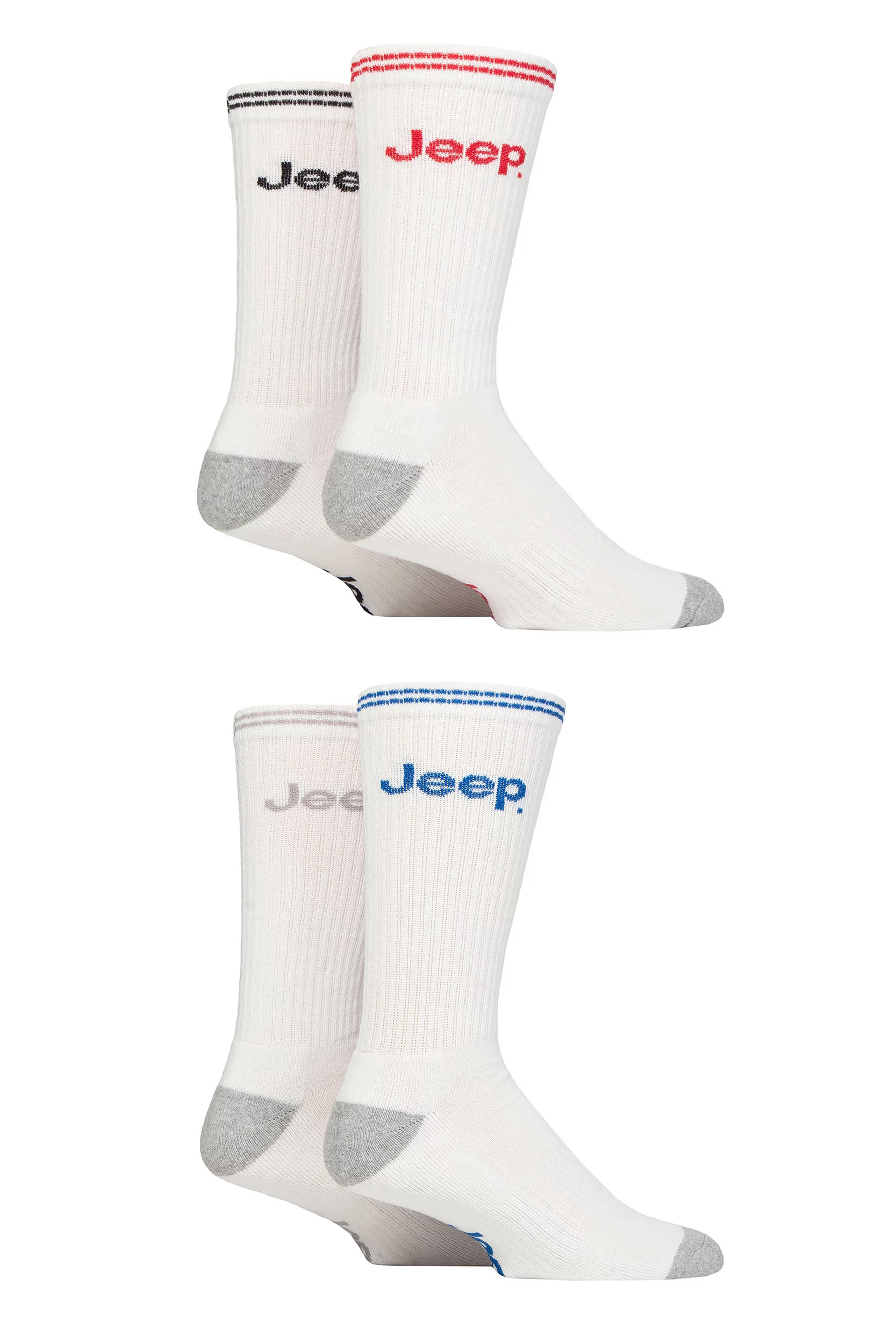 Mens 4 Pair Jeep Cushioned Crew Sports Socks White 6
