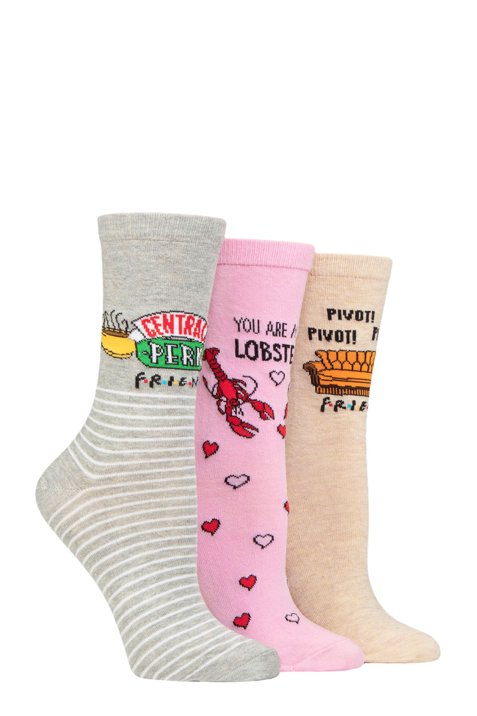 Women's 3 Pair SOCKSHOP Friends Cotton Socks Assorted 4-8 Ladies