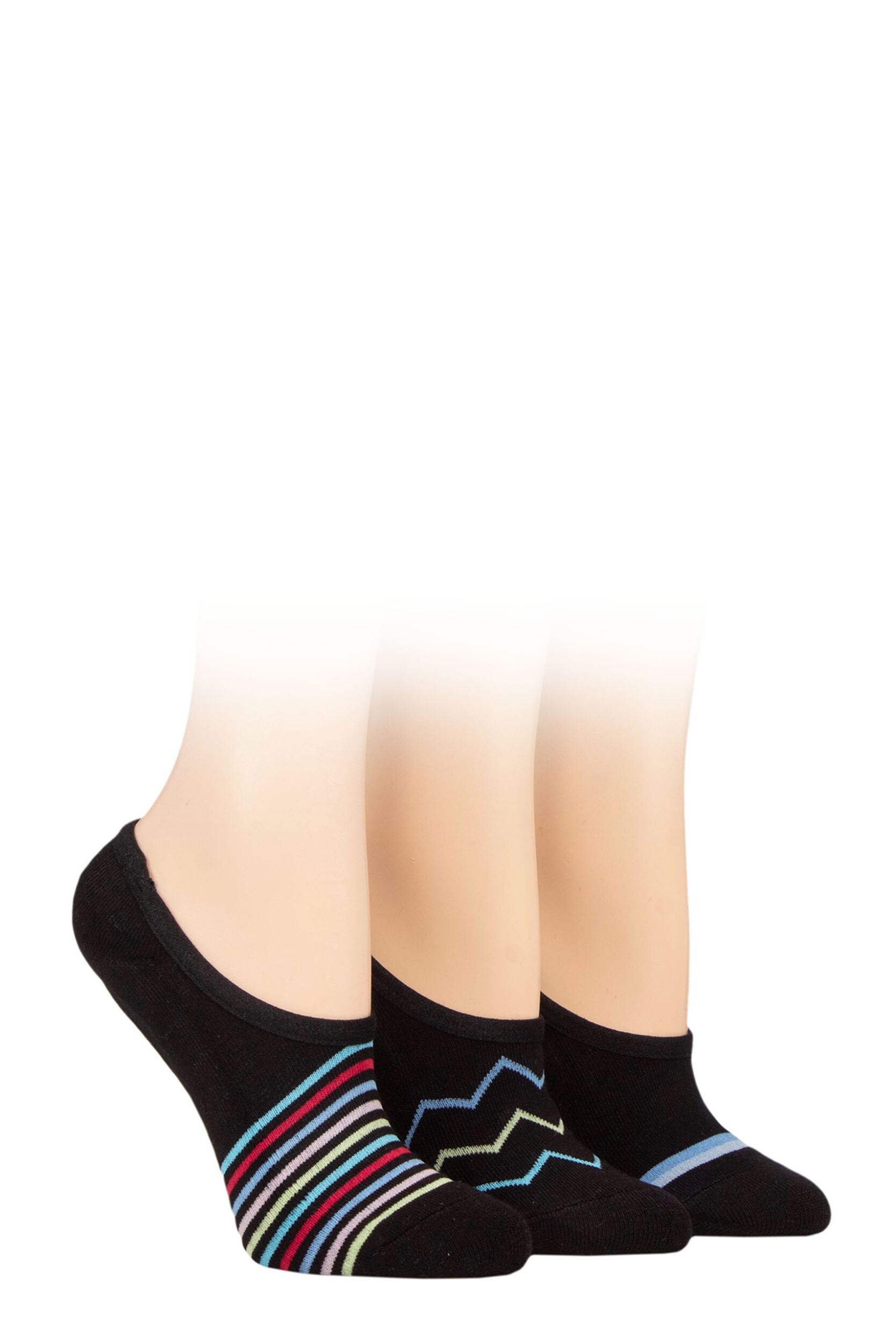Women's 3 Pair SOCKSHOP Wildfeet Half Cushioned Bamboo PED Socks Black 4-8 Ladies