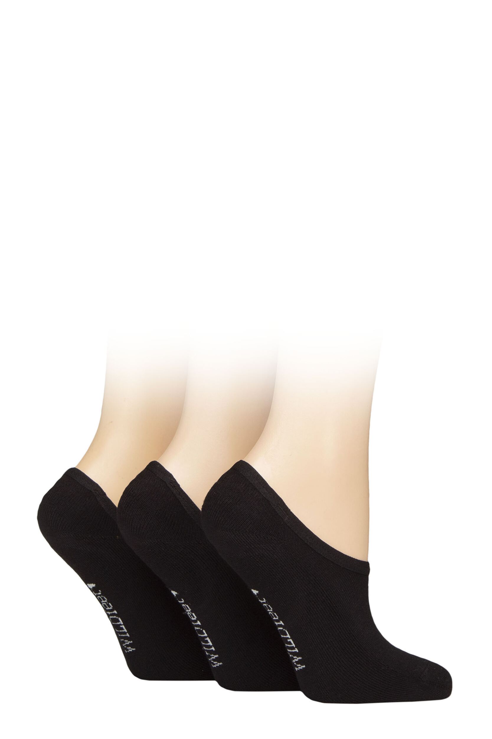 Women's 3 Pair SOCKSHOP Wildfeet Plain Bamboo Half-Cushioned Shoe Liner Socks Black 4-8 Women's