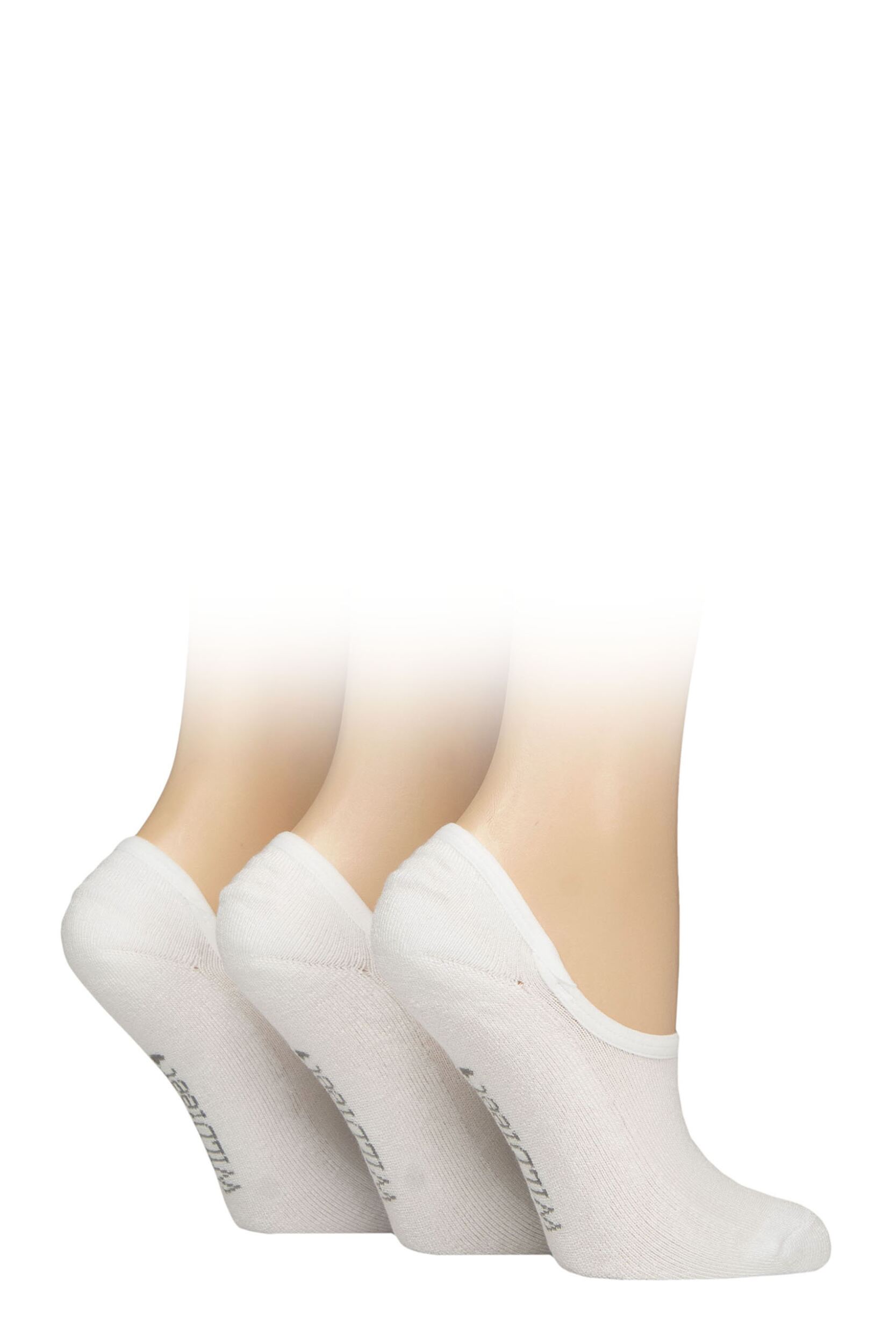Women's 3 Pair SOCKSHOP Wildfeet Plain Bamboo Half-Cushioned Shoe Liner Socks White 4-8 Women's