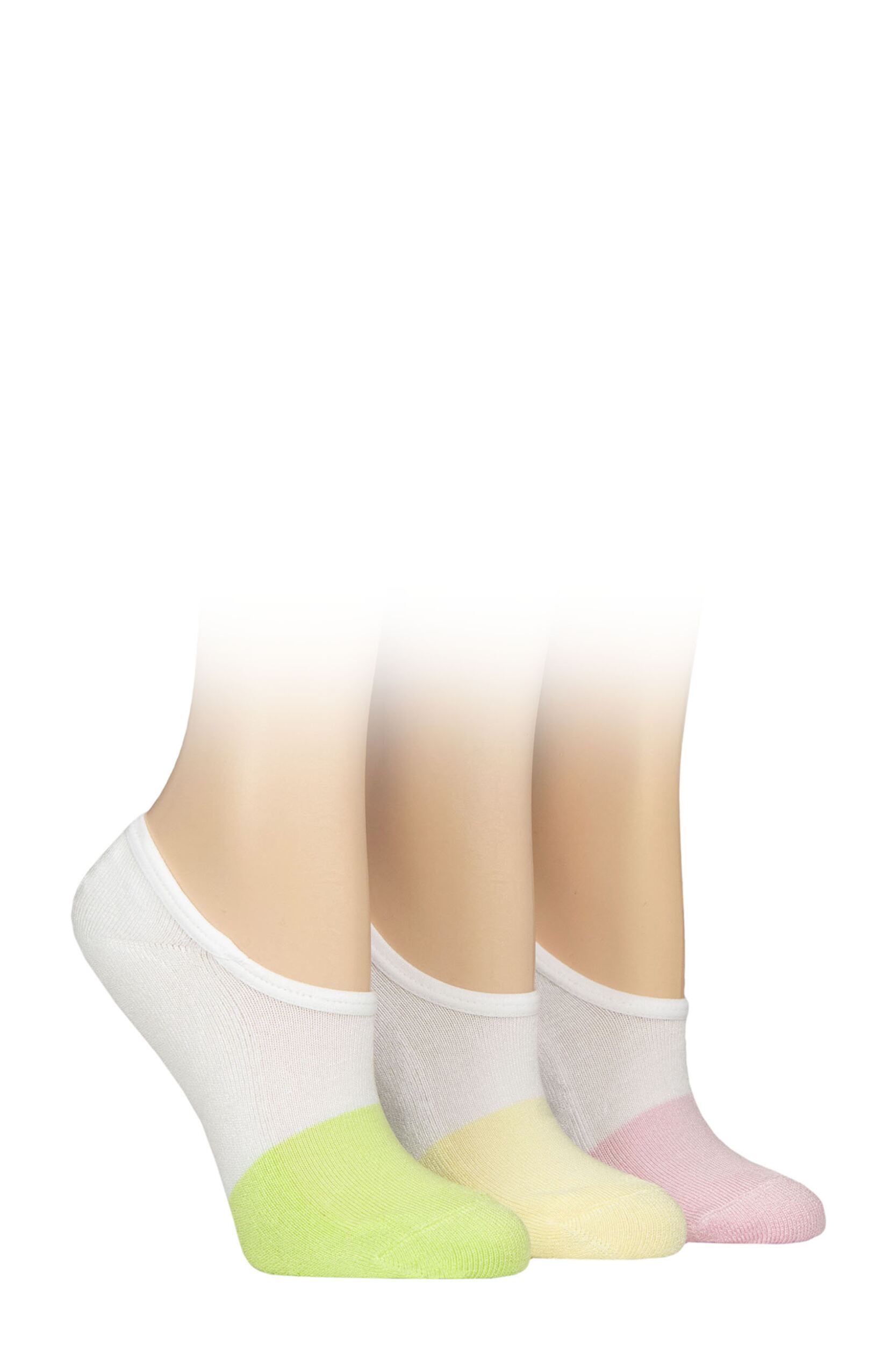 Women's 3 Pair SOCKSHOP Wildfeet Plain Bamboo Half-Cushioned Shoe Liner Socks White Lime / Yellow 4-8