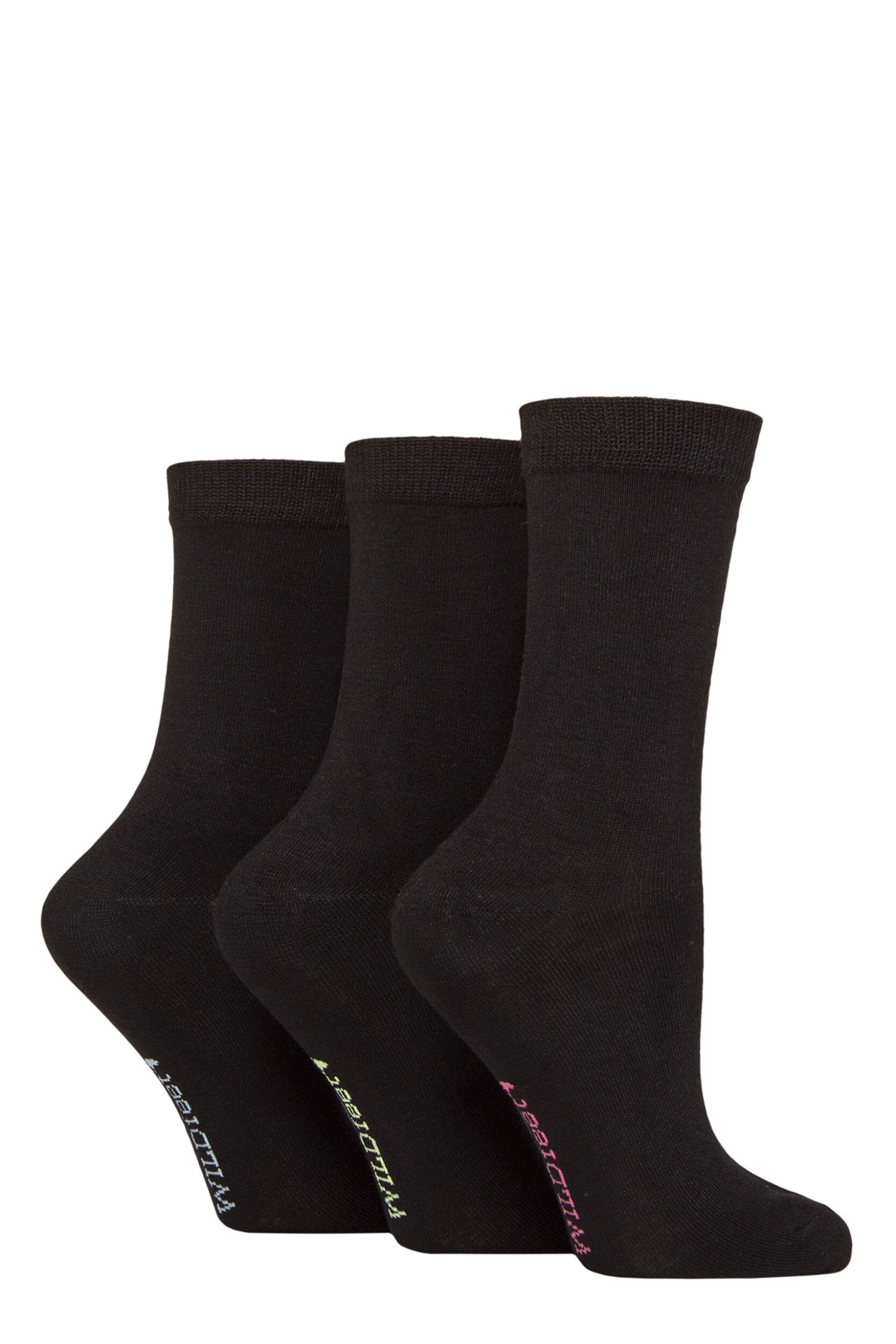 Image of Women's 3 Pair Wildfeet Plain Bamboo Socks Black Contrast 4-8