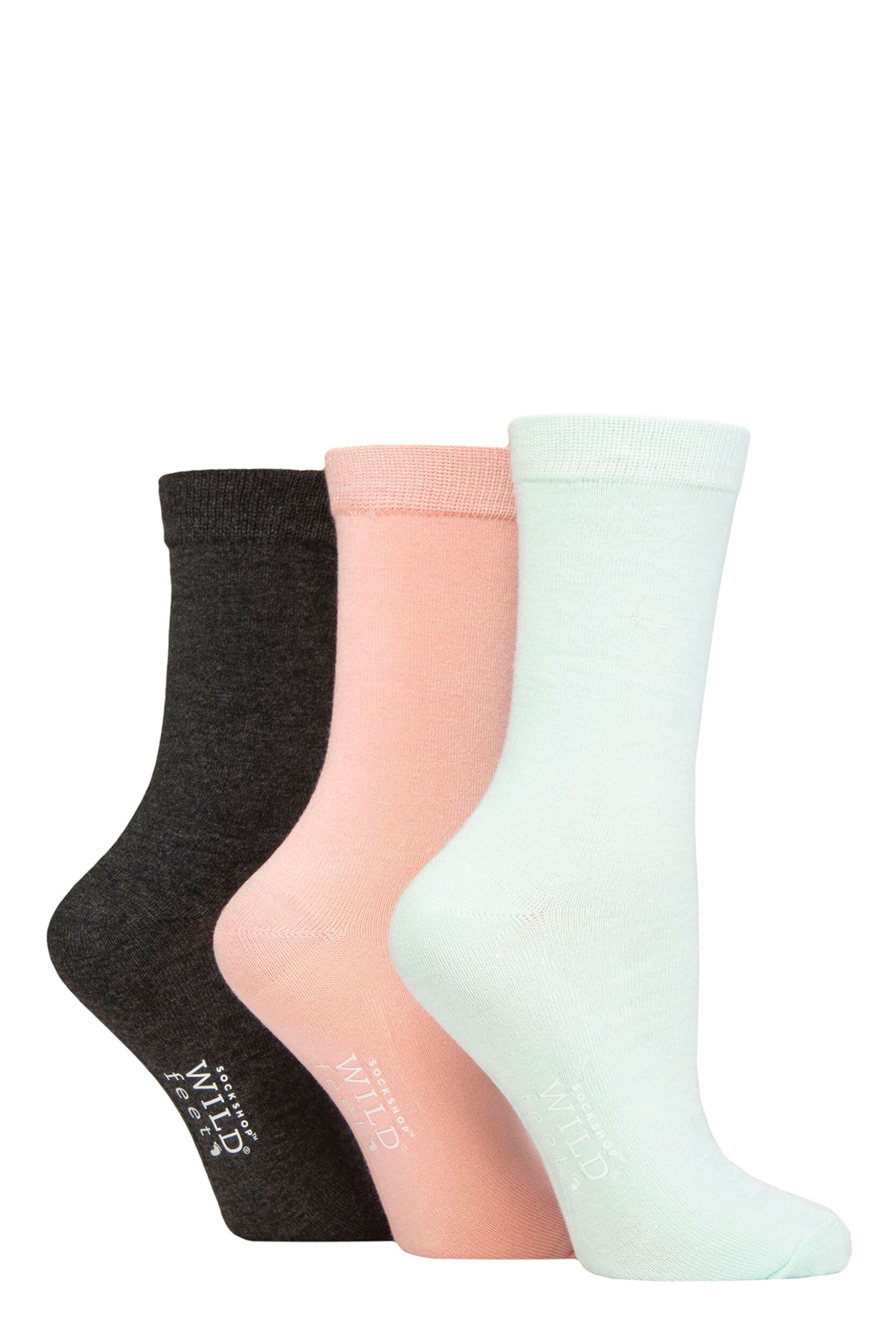 Women's 3 Pair Wildfeet Plain Bamboo Socks Mint / Peach / Charcoal 4-8