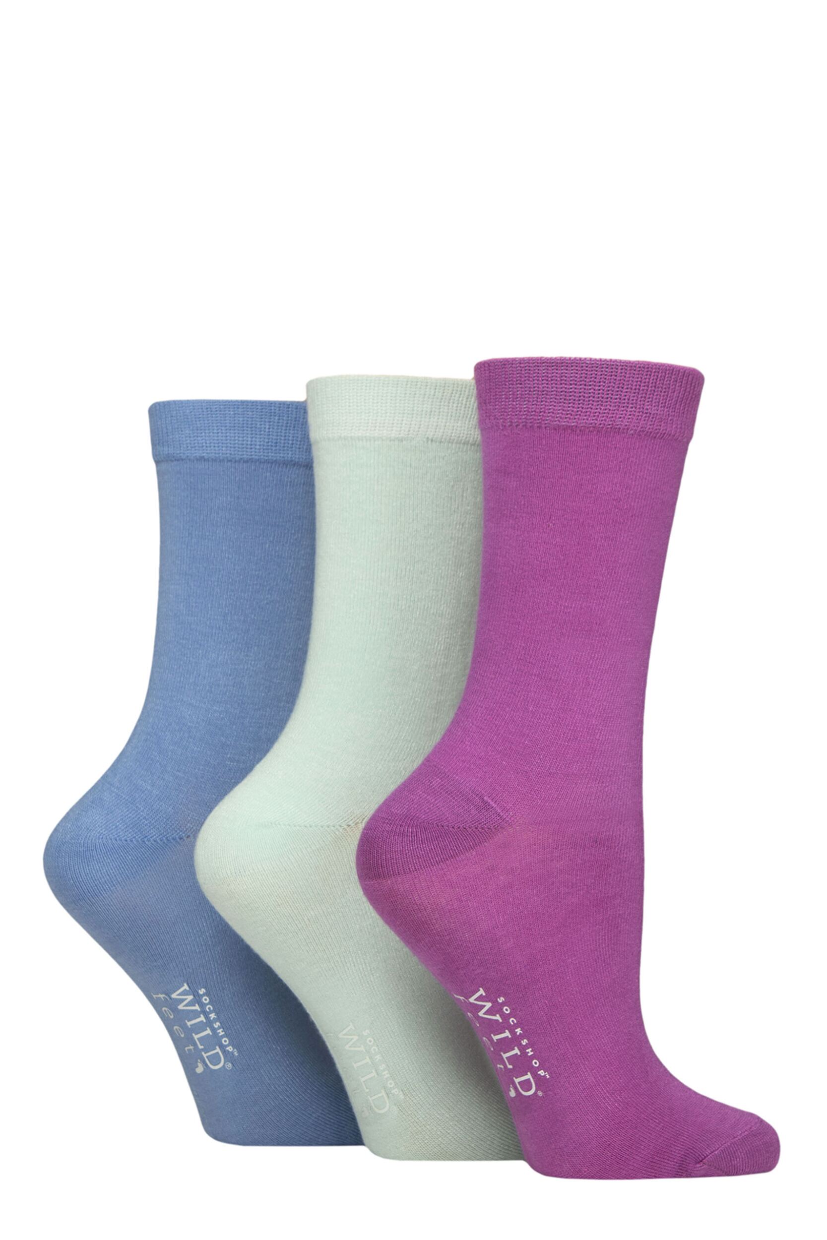 Women's 3 Pair Wildfeet Plain Bamboo Socks Purple / Mint / Blue 4-8 Women's