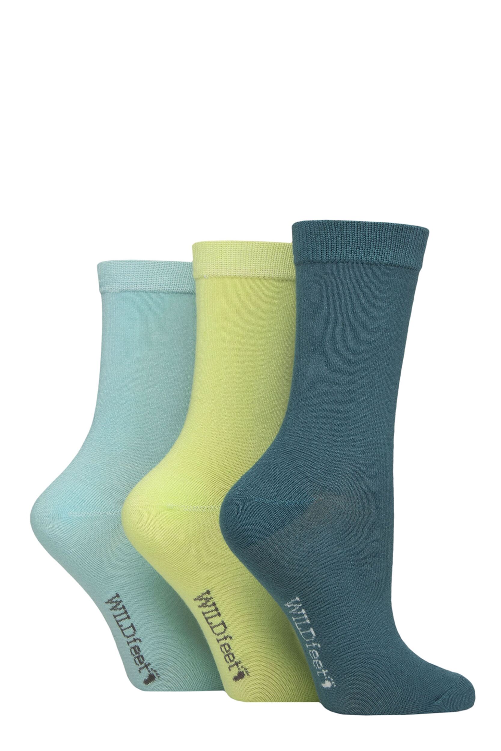 Women's 3 Pair Wildfeet Plain Bamboo Socks Teal / Green / Light Blue 4-8 Women's