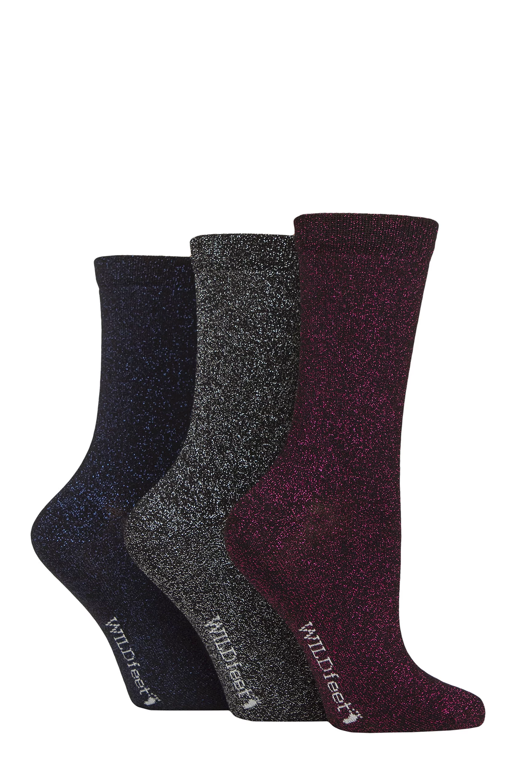 Women's 3 Pair Wildfeet Plain Bamboo Socks Black Lurex 4-8 Women'