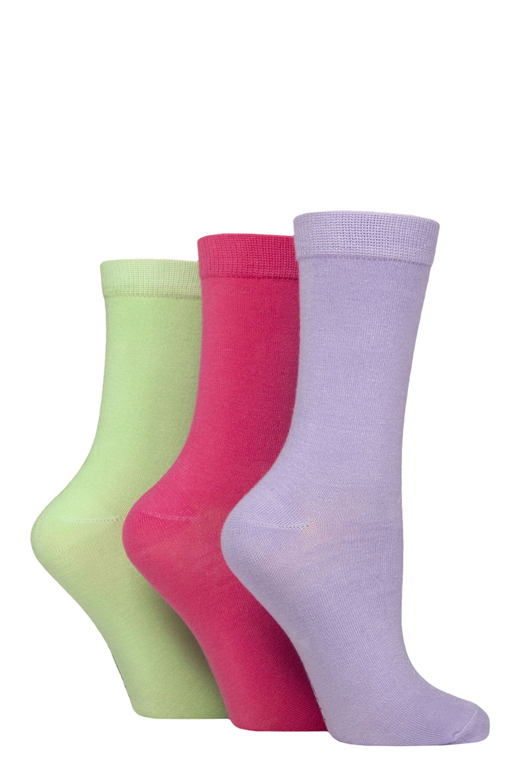 Image of Women's 3 Pair Wildfeet Plain Bamboo Socks Lilac / Pink / Lime 4-8
