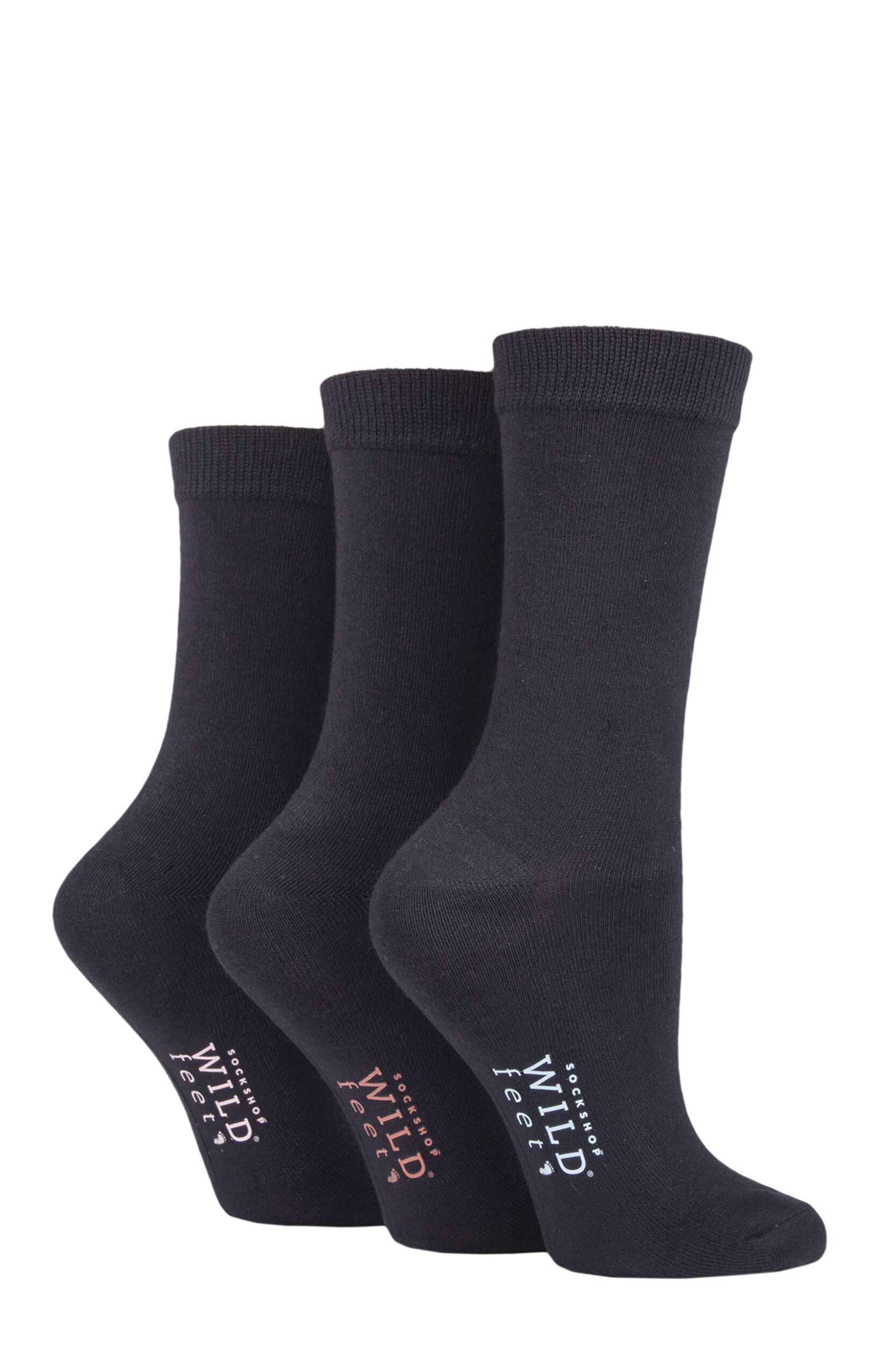 Women's 3 Pair Wildfeet Plain Bamboo Socks Navy 2 4-8 Ladies