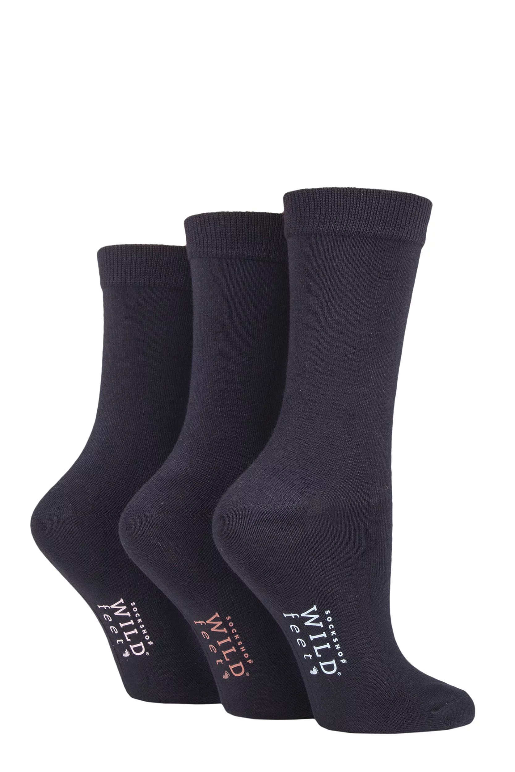 Women's 3 Pair Wildfeet Plain Bamboo Socks Navy 2 4-8 Ladies