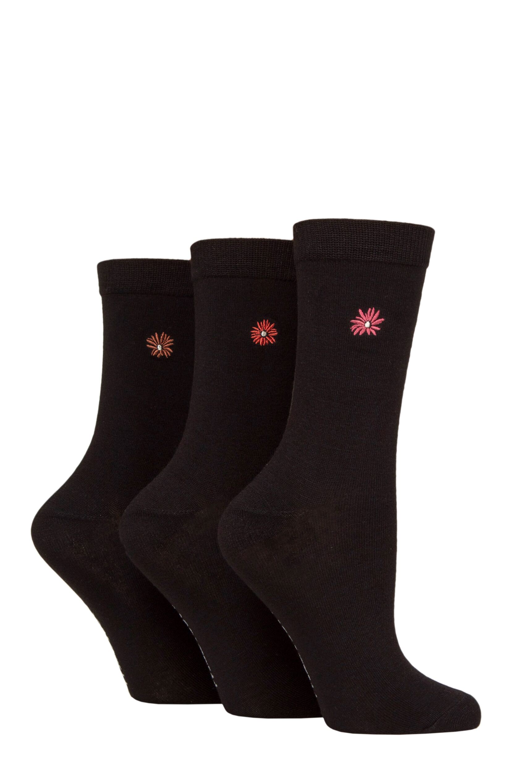 Women's 3 Pair SOCKSHOP Wildfeet Bamboo Embroidered Crew Socks Floral 4