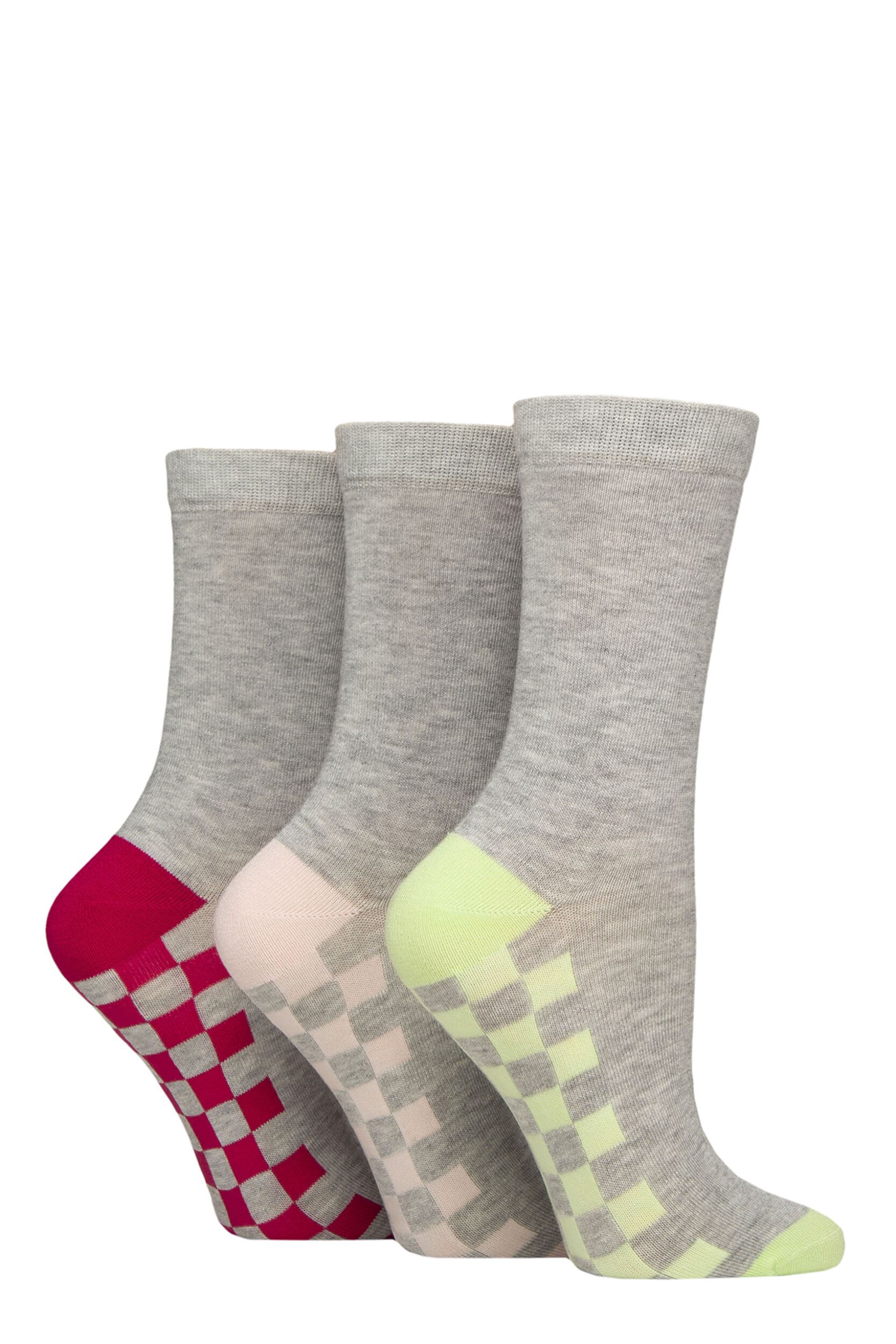 Women's 3 Pair SOCKSHOP Wildfeet Patterned Bamboo Socks Sole Checker 4-8 Women's