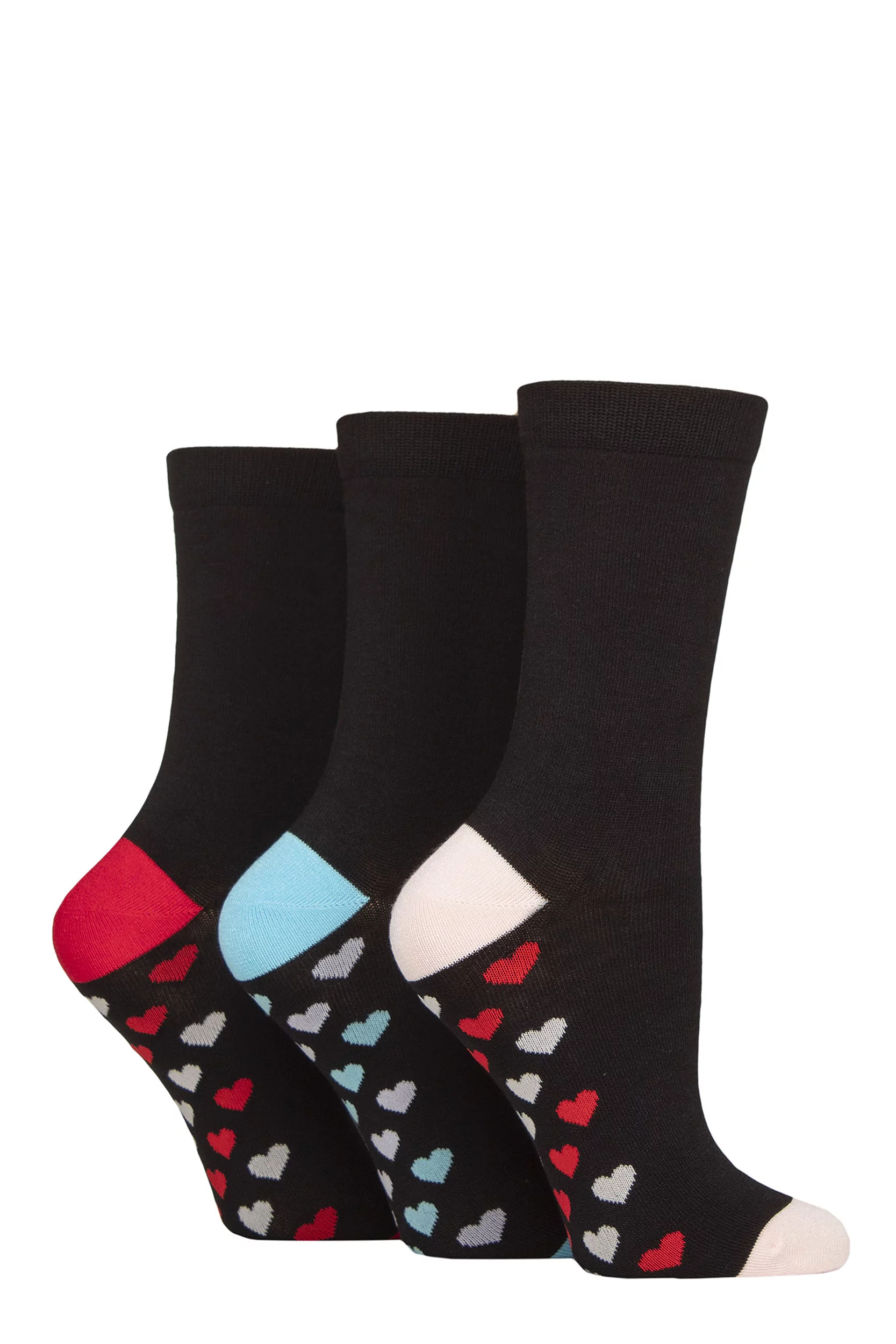 Women's 3 Pair SOCKSHOP Wildfeet Patterned Bamboo Socks Sole Hearts 4-8 Women'