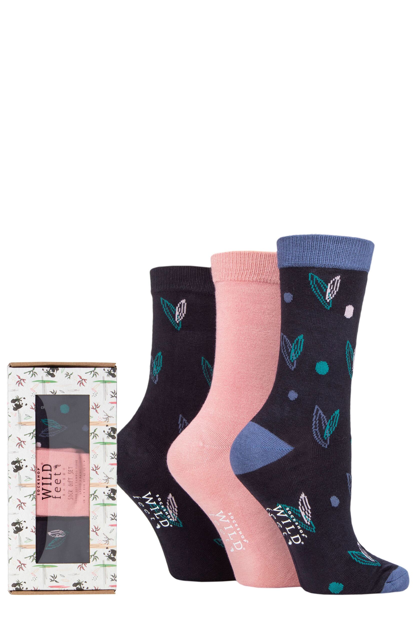 Women's 3 Pair SOCKSHOP Wildfeet Bamboo Gift Box Leafy Heart 4-8 Ladies