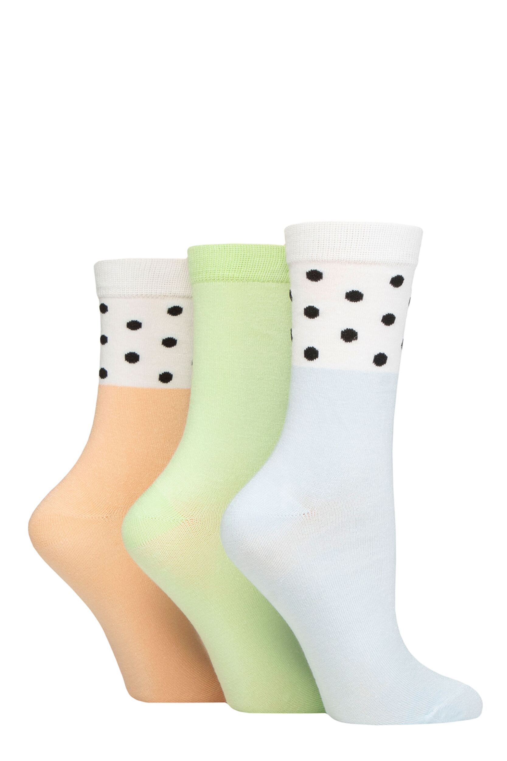 Image of Women's 3 Pair SOCKSHOP Wildfeet Patterned Bamboo Socks Spots Blue / Green / Peach 4-8