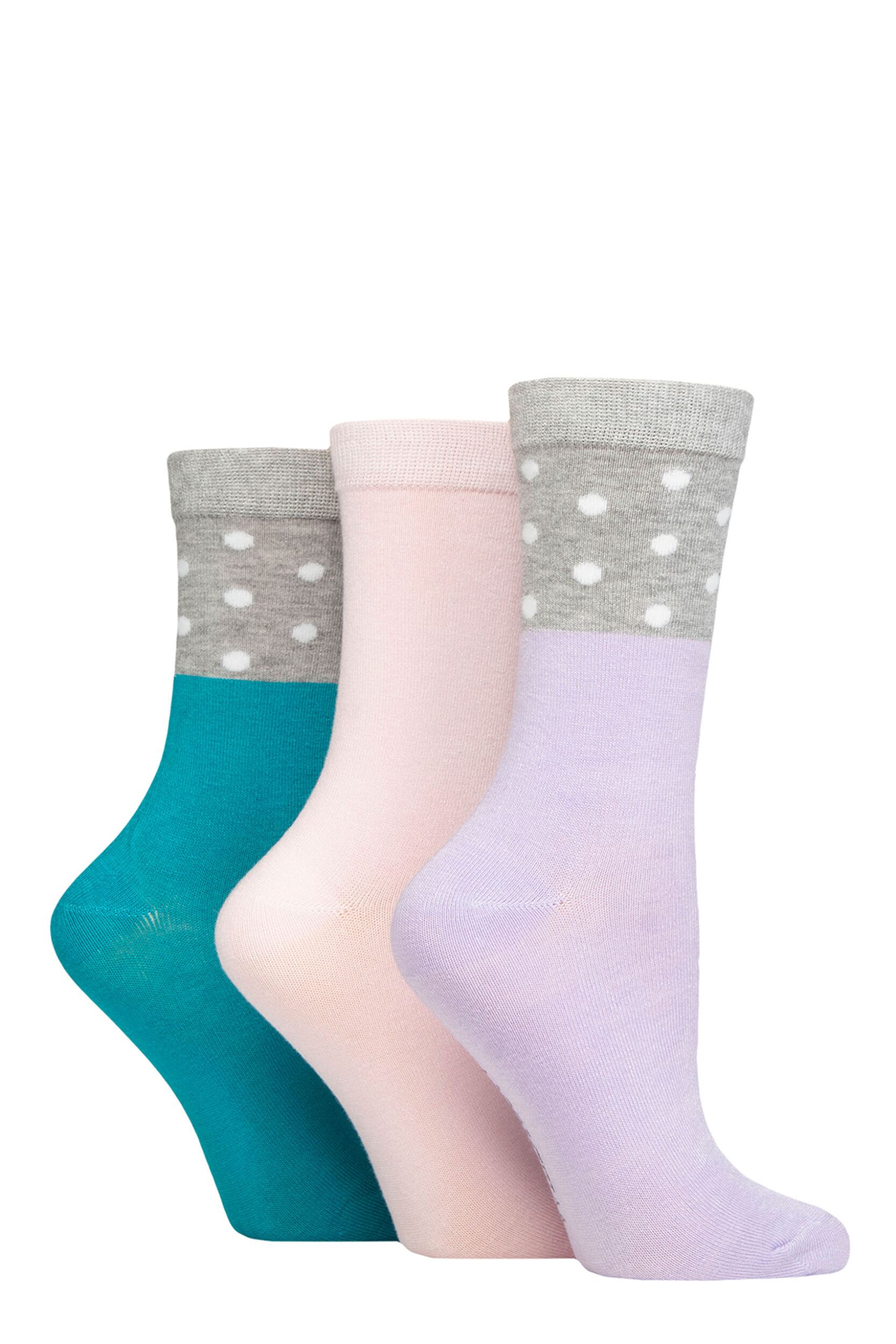 Women's 3 Pair SOCKSHOP Wildfeet Patterned Bamboo Socks Spots Purple / Pink / Teal 4-8