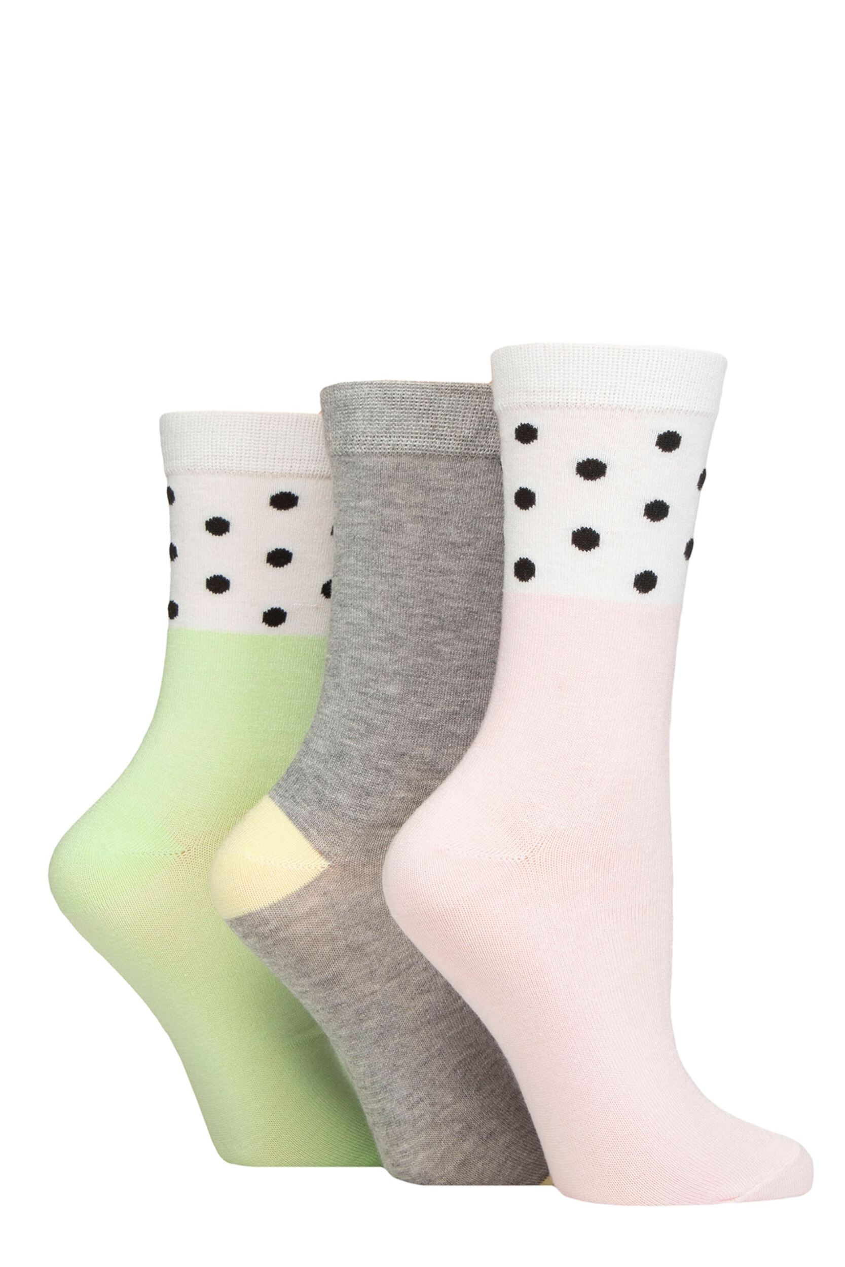 Image of Women's 3 Pair SOCKSHOP Wildfeet Patterned Bamboo Socks Spots White / Pink / Green 4-8