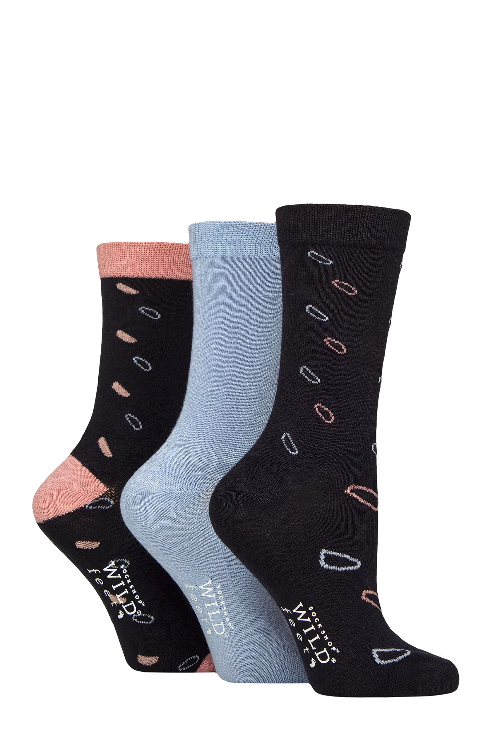 Women's 3 Pair SOCKSHOP Wildfeet Patterned Bamboo Socks Oval Navy 4