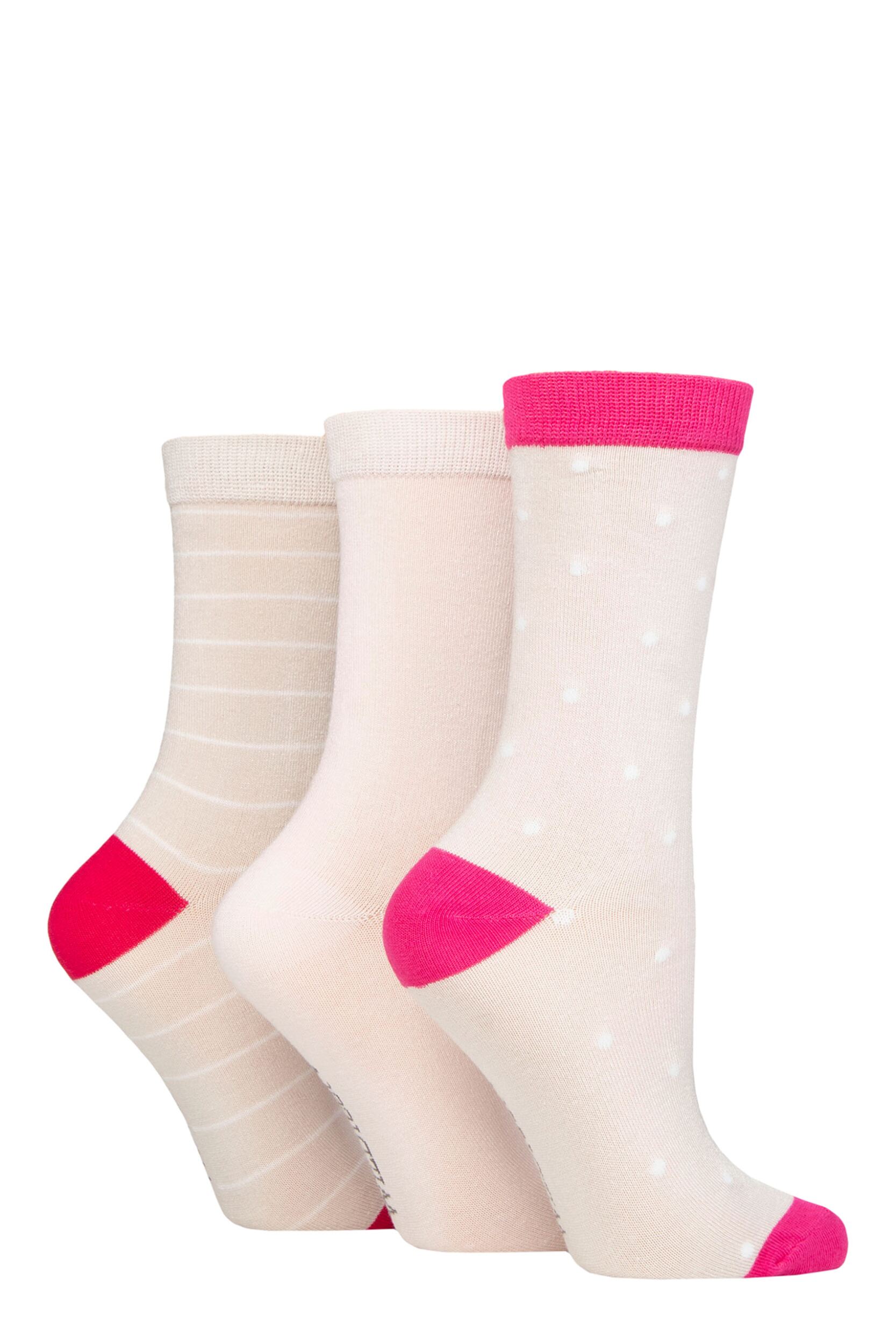 Women's 3 Pair SOCKSHOP Wildfeet Patterned Bamboo Socks Polka Dot Oatmeal 4-8 Ladies