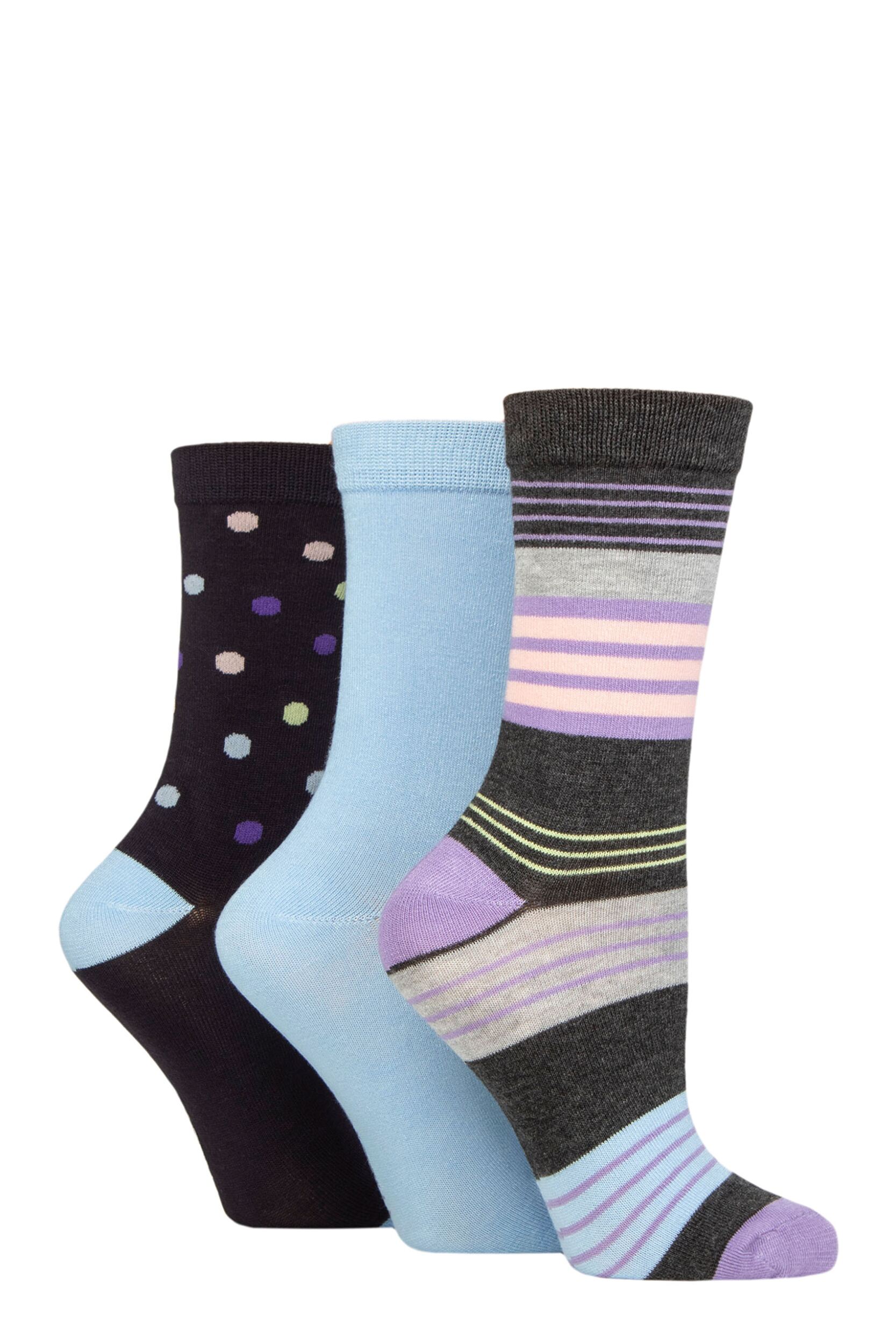 Image of Women's 3 Pair SOCKSHOP Wildfeet Patterned Bamboo Socks Multi Stripe Charcoal 4-8 Ladies