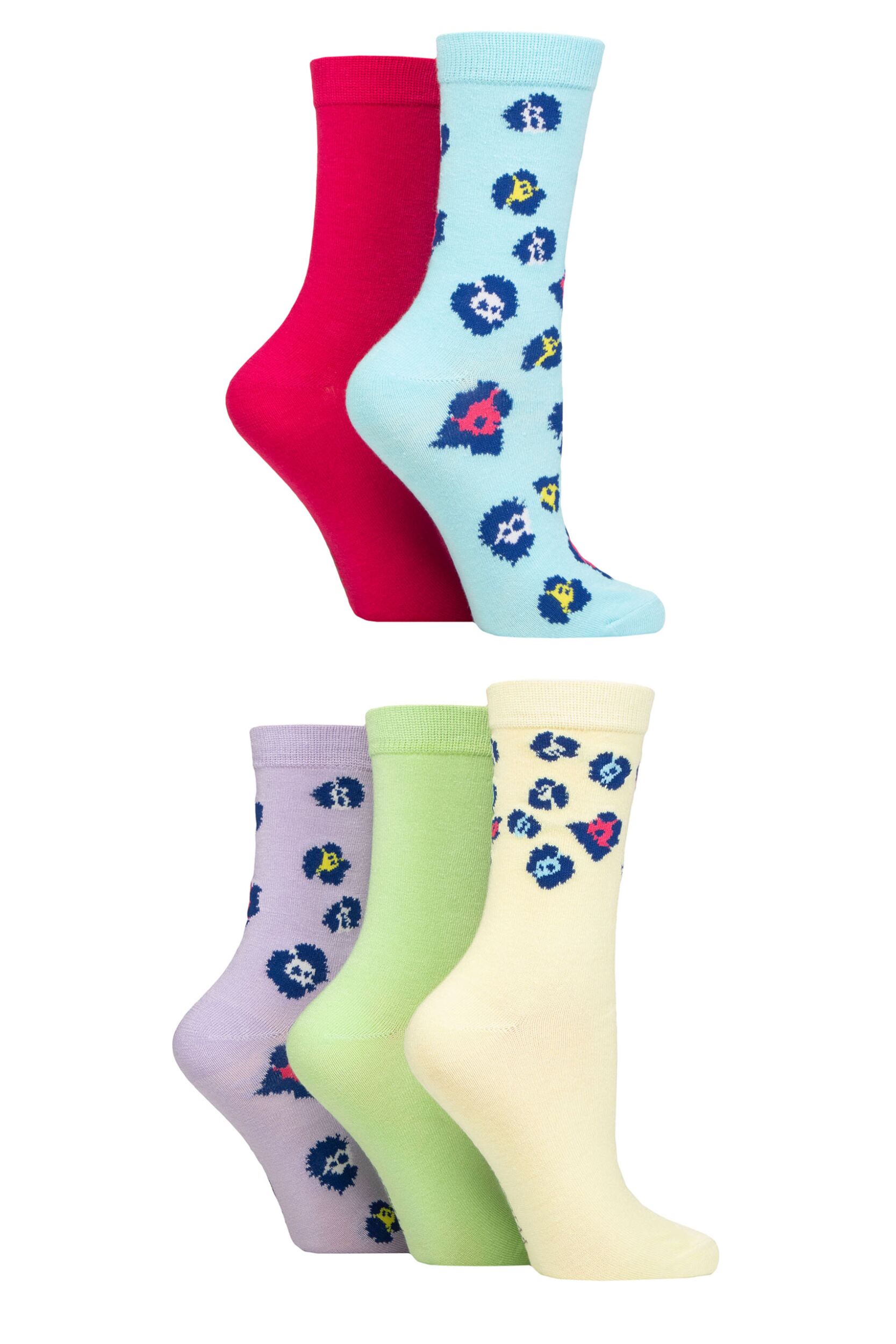 Women's 5 Pair SOCKSHOP Wildfeet Patterned Bamboo Socks Floral Blue / Pink / Yellow 4-8