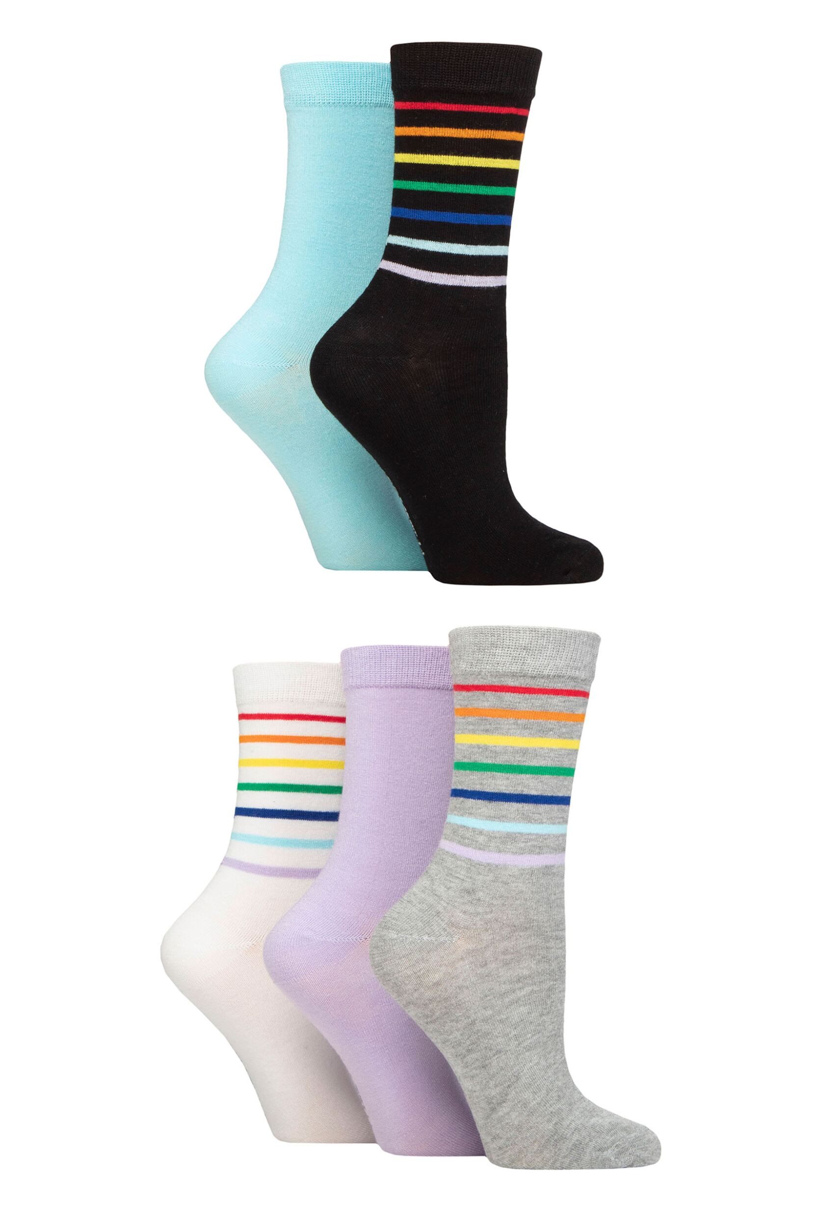 Women's 5 Pair SOCKSHOP Wildfeet Patterned Bamboo Socks Stripe Black / Blue / Grey 4-8