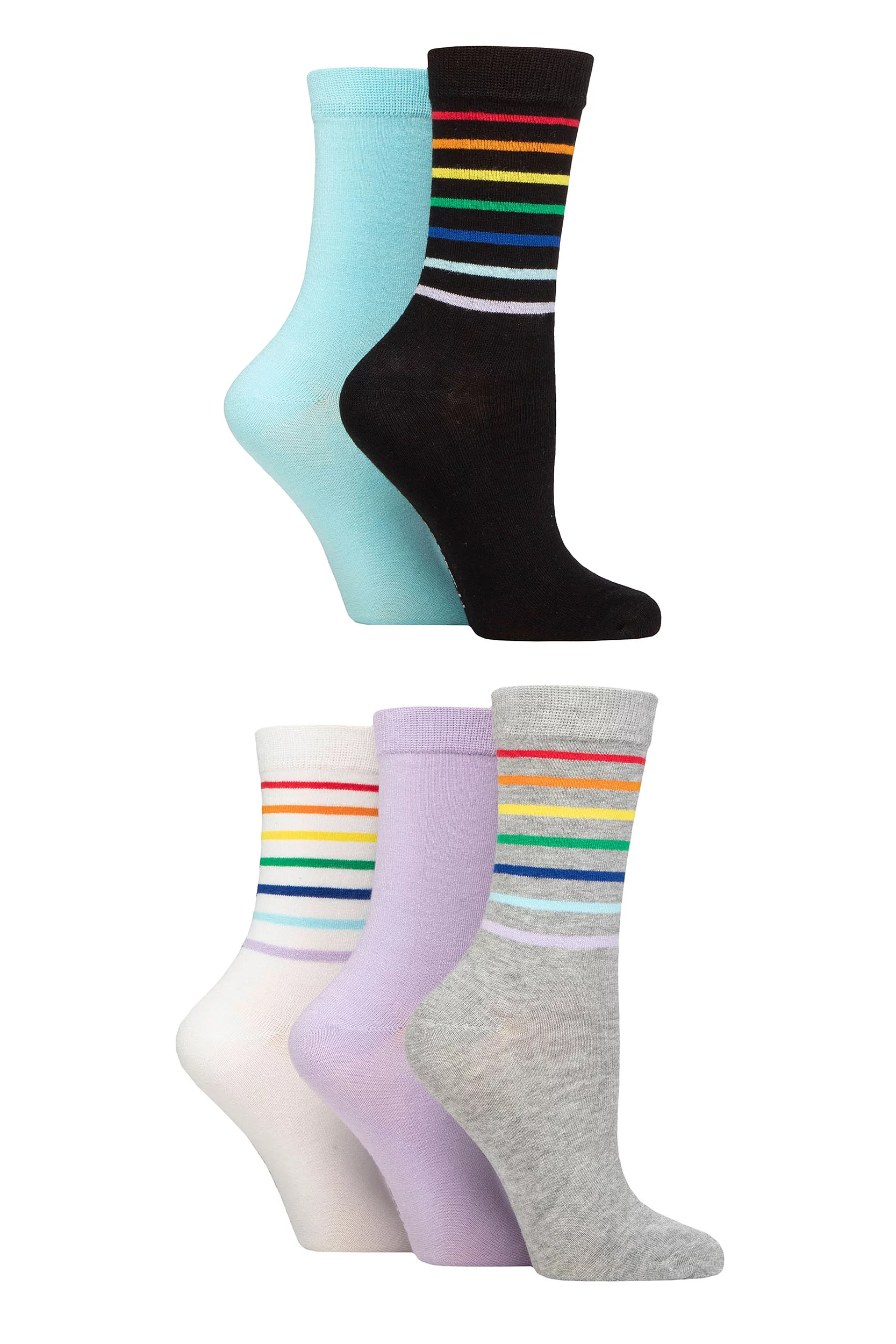 Women's 5 Pair SOCKSHOP Wildfeet Patterned Bamboo Socks Stripe Black / Blue / Grey 4