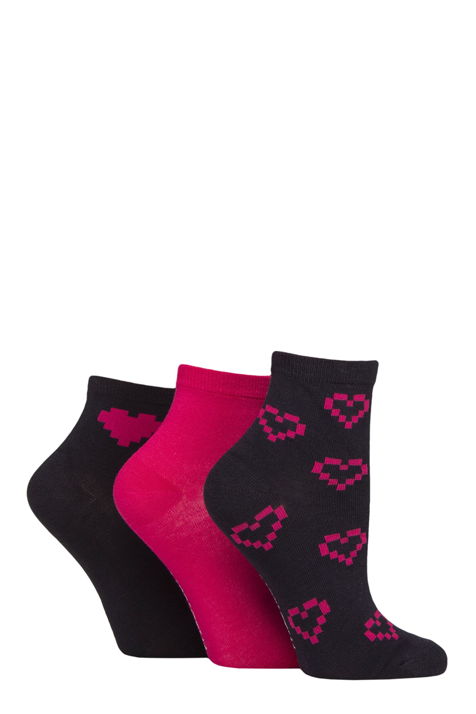 Women's 3 Pair SOCKSHOP Wildfeet Mid Length Bamboo Socks Navy Hearts 4-8 Women's