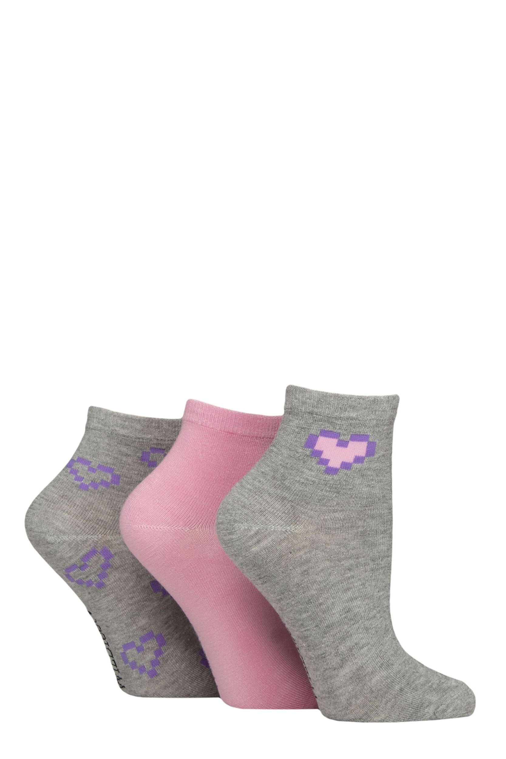 Women's 3 Pair SOCKSHOP Wildfeet Mid Length Bamboo Socks Grey Hearts 4-8 Women's