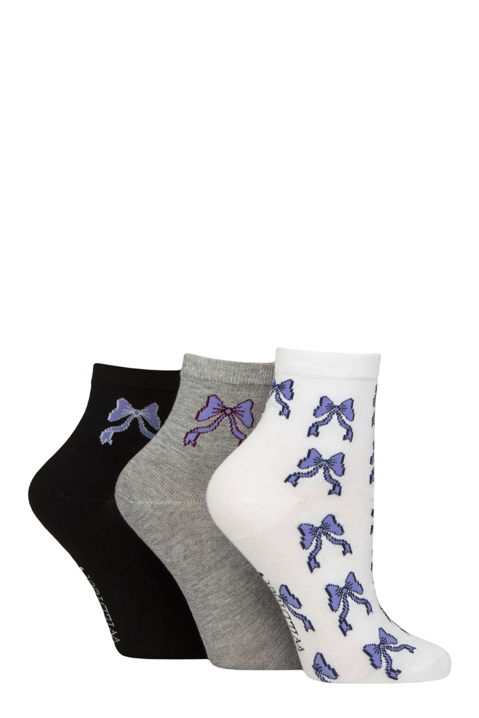 Women's 3 Pair SOCKSHOP Wildfeet Mid Length Bamboo Socks Bows 4-8
