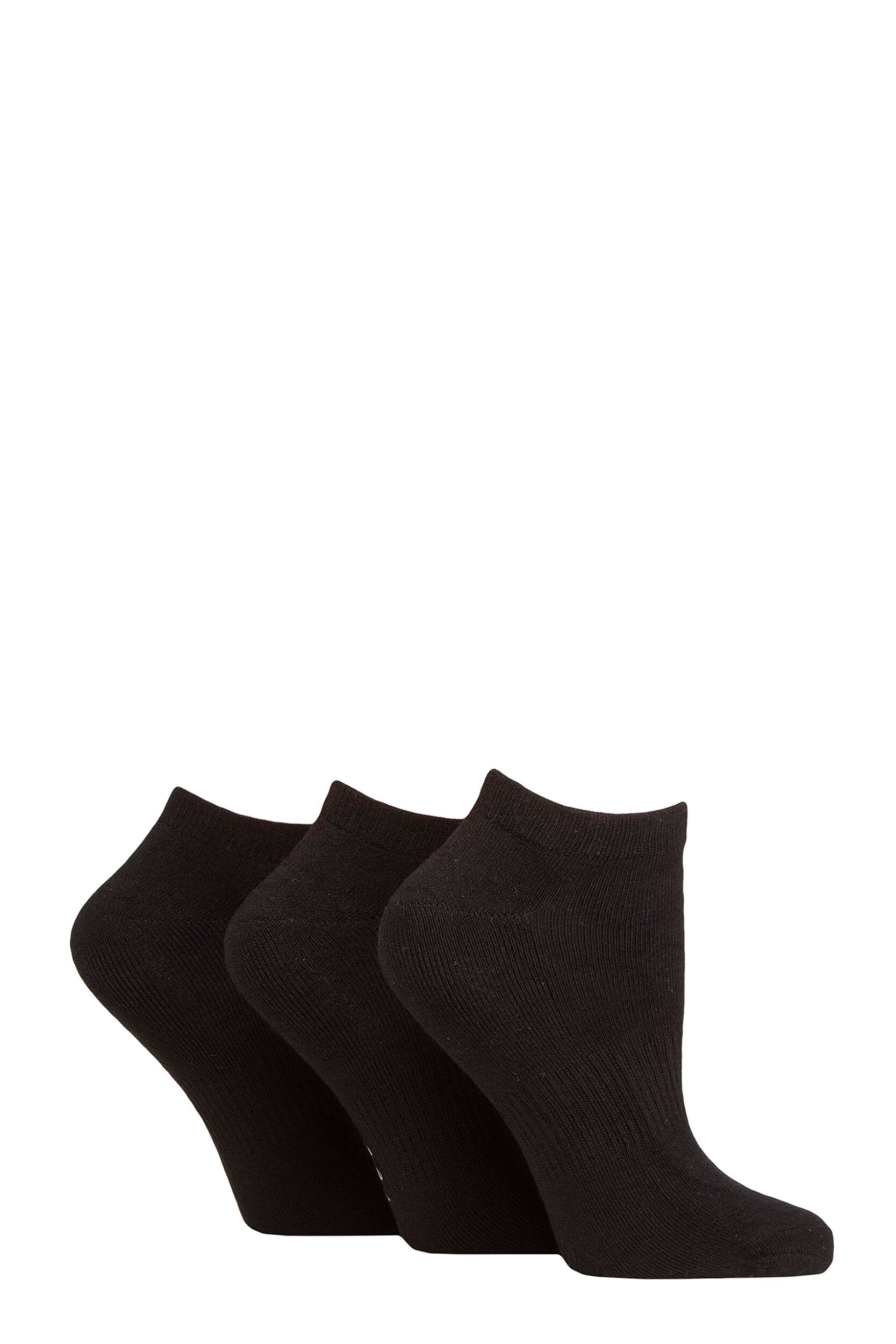 Women's 3 Pair SOCKSHOP Wildfeet Half Cushioned Bamboo Sports Socks Plain Black 4-8