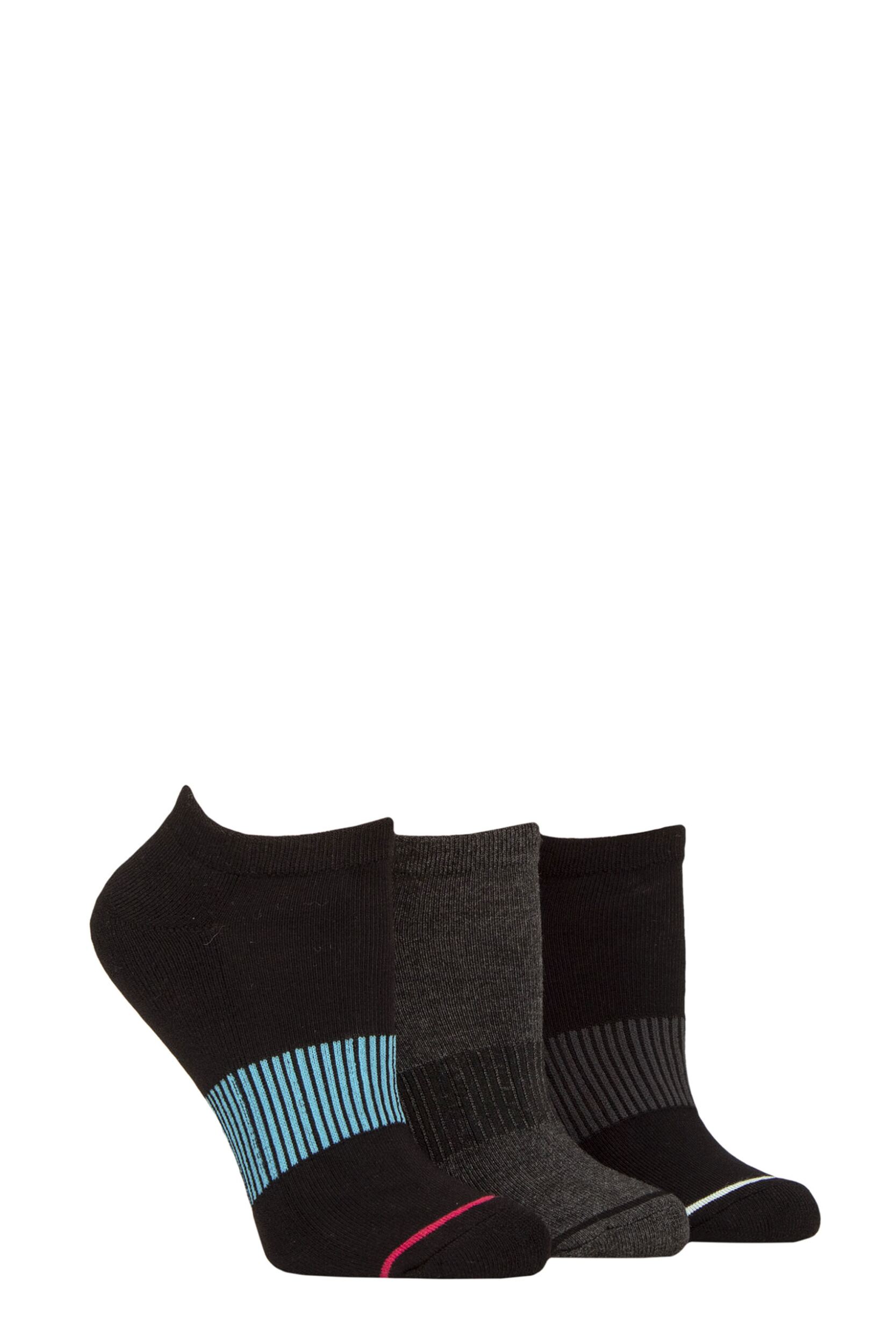 Image of Women's 3 Pair SOCKSHOP Wildfeet Half Cushioned Bamboo Sports Socks Black / Charcoal 4-8 Women's